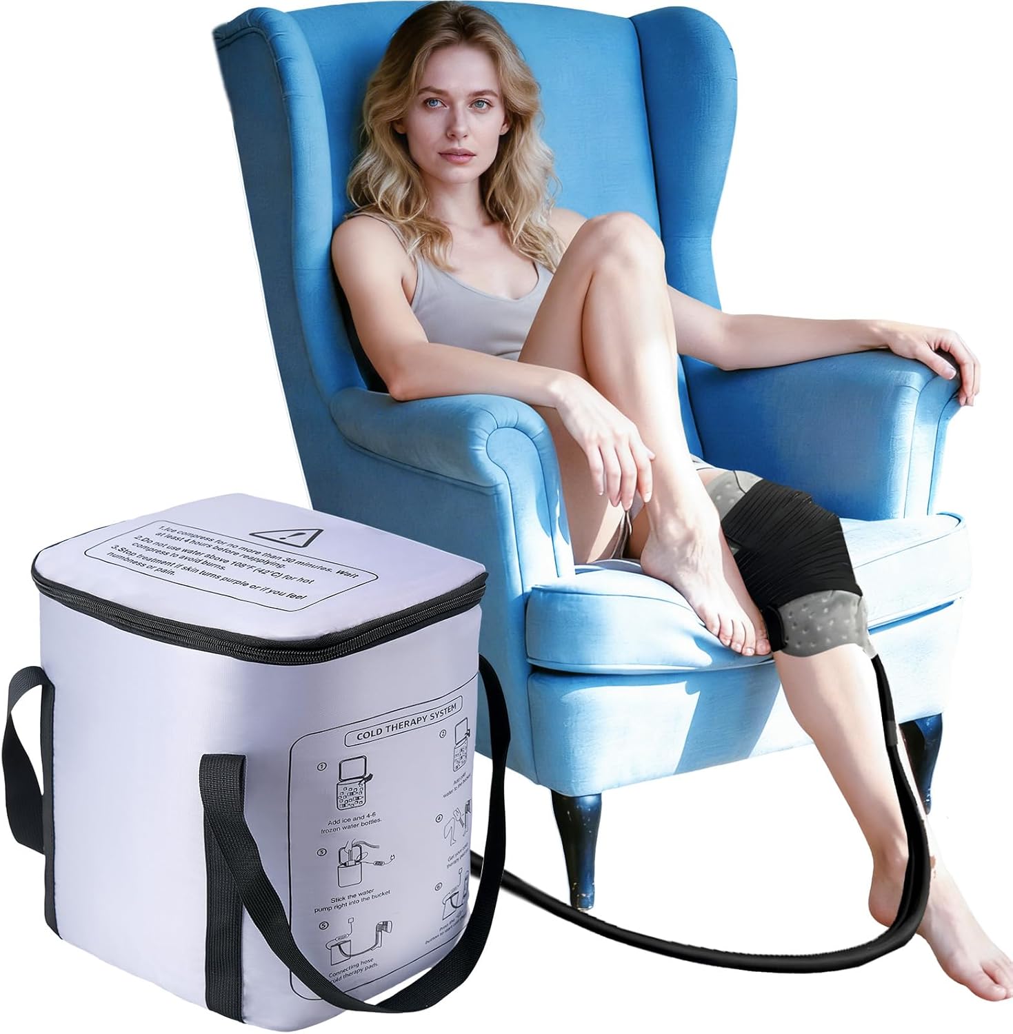 19 QT Ice Machine for Knee After Surgery with 6- Timer, 3 Speeds, Cold Therapy Machine for Knee Replacement, Cryotherapy Pain Relief w/Compression Pad for Shoulder, Hip and Ankle (Gray)