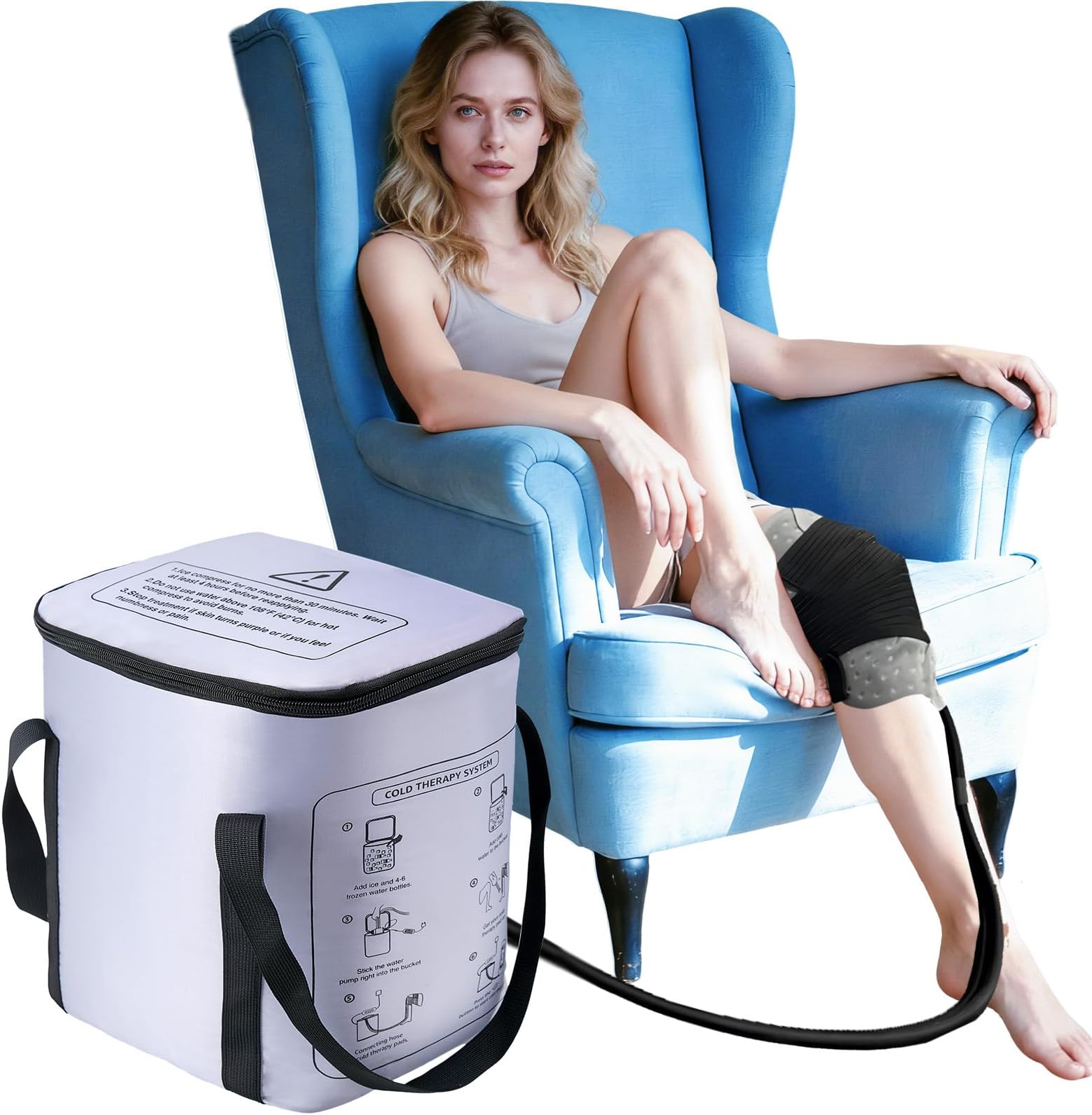 19 QT Ice Machine for Knee After Surgery with 6- Timer, 3 Speeds, Cold Therapy Machine for Knee Replacement, Cryotherapy Pain Relief w/Compression Pad for Shoulder, Hip and Ankle (Gray)