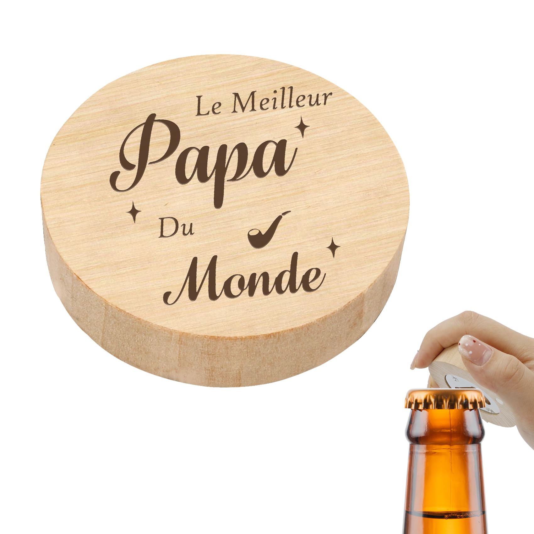 Décapsuleur En Bois Gravé 'Le Meilleur Papa Du Monde' – Cadeau Original Fête Des Pères, Anniversaire Ou Noël Pour Papa