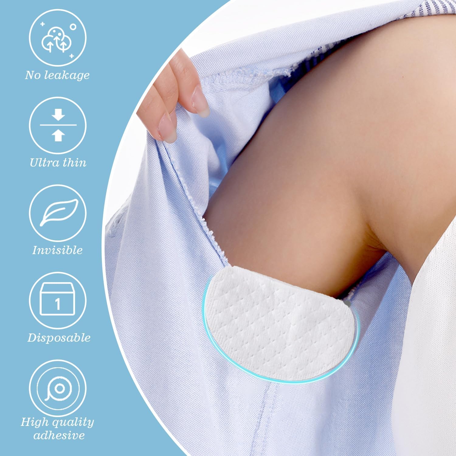 CARTZILLA 50 Pcs Underarm Sweat Pads Non Visible Armpit Sweat Pads, Comfortable Unflavored, Disposable Underarm Pads for Sweating Women and Men Armpit Protection 50pcs 2