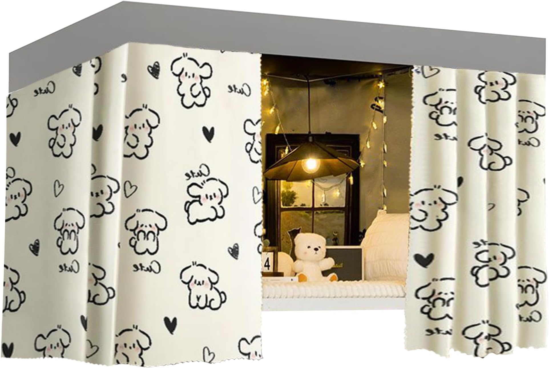 Cute Bottom Bunk Bed Curtain Student Dormitory Blackout Cloth Mosquito Nets Bedding Tent Bed Canopy Single Sleeper, Puppy