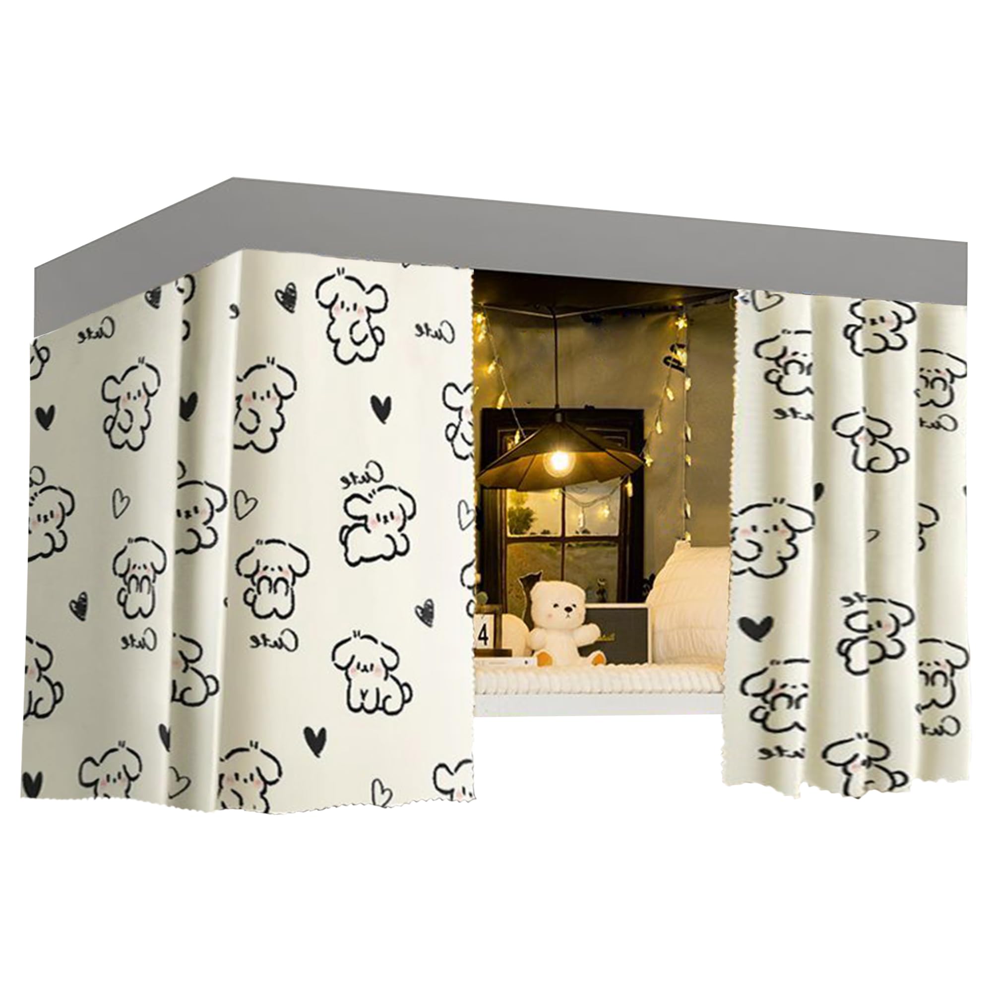 Cute Bottom Bunk Bed Curtain Student Dormitory Blackout Cloth Mosquito Nets Bedding Tent Bed Canopy Single Sleeper, Puppy