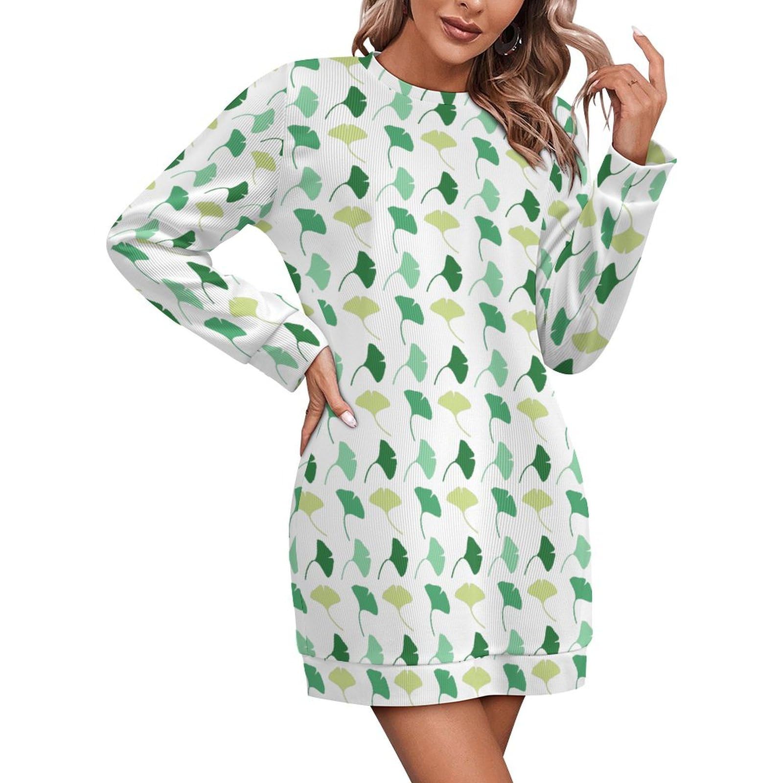 Robe pull à manches longues Ginkgo en tricot doux et extensible vert - 8