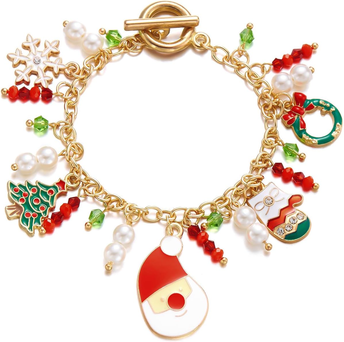 Christmas Charm Bracelet for Women Snowman Tree Santa Claus Bracelet Adjustable Christmas OT Clasp Pendant Bracelet for Women Xmas Party Costume Accessories Gift