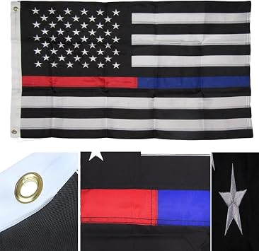 2x3 FT Thin RED + BLUE Line USA Flag Police Fire Dept American Embroidered Nylon