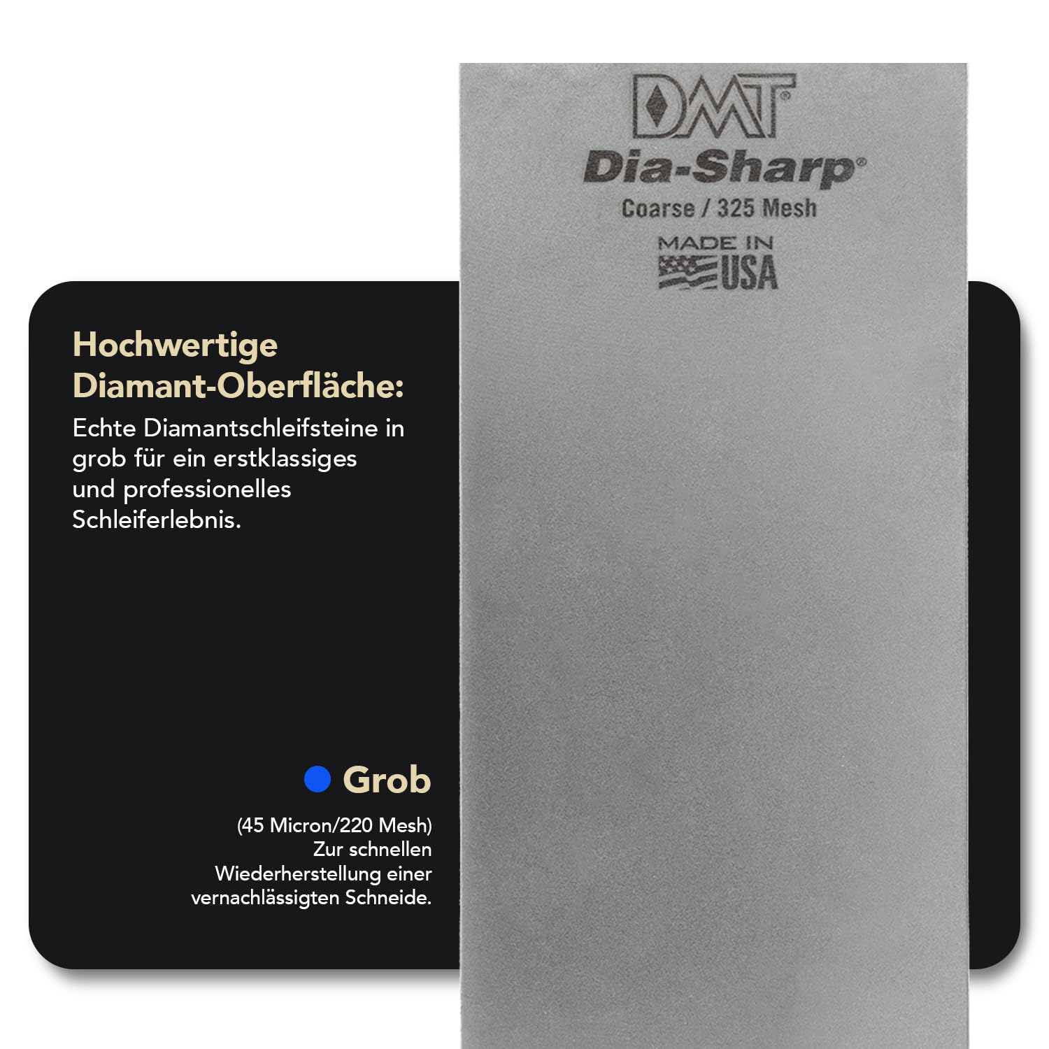 DMT Dia-Sharp® Diamant Schleifstein 8" Grob | Messerschärfer in Profiqualität | 20cm Wetzstein für Messer und Werkzeuge | Made in USA | D8C