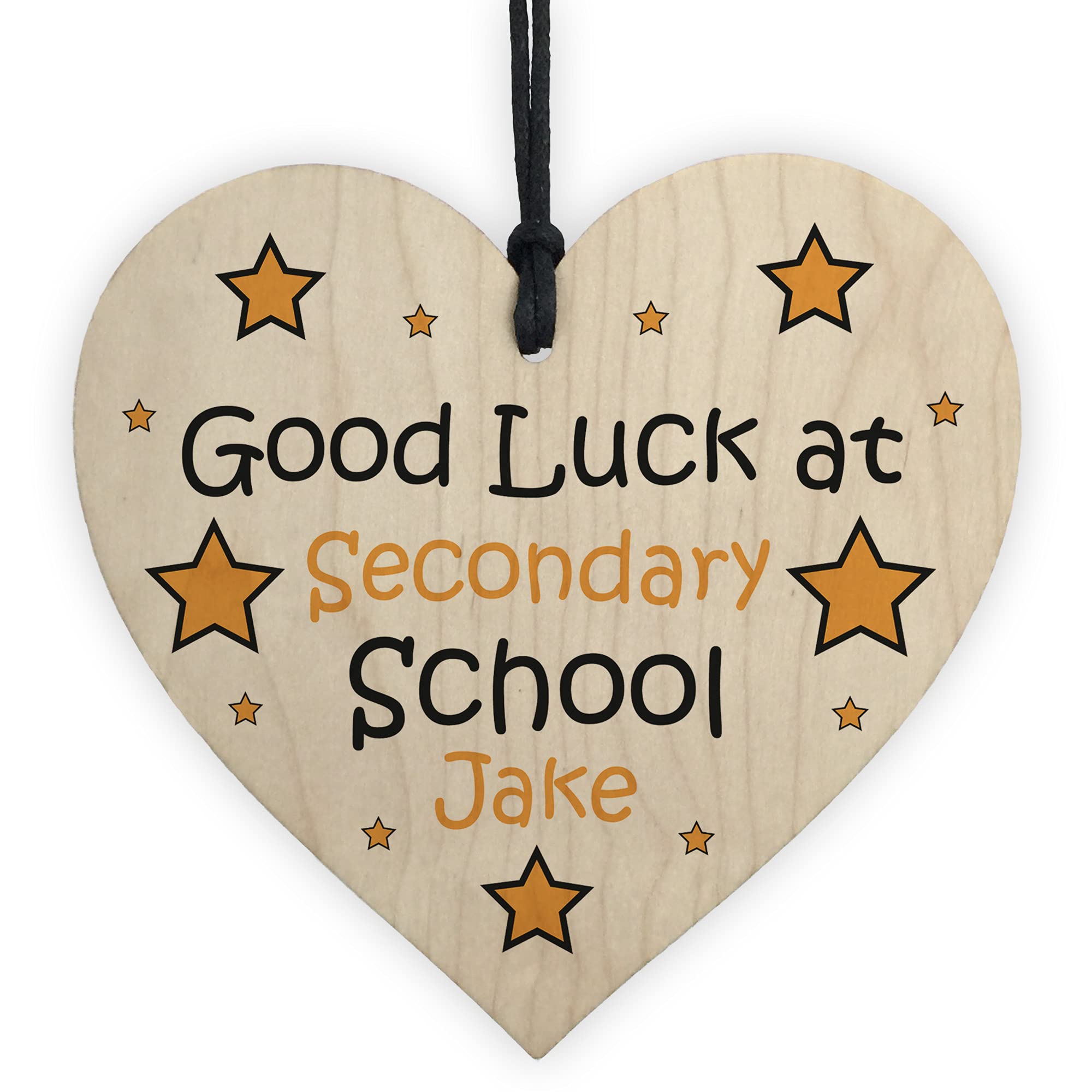 RED OCEAN Good Luck At Secondary School Gift For Son Daughter Personalised Wood Heart