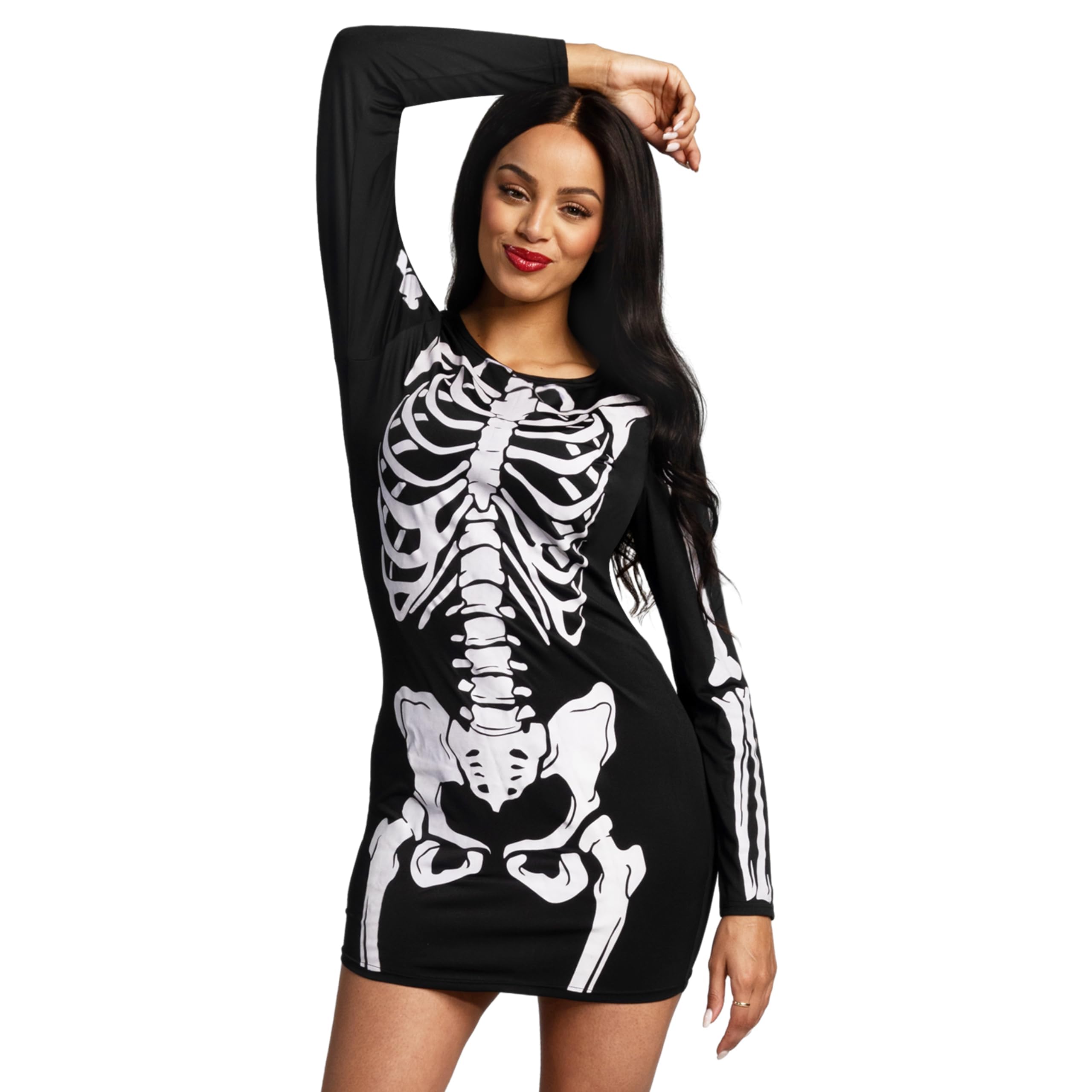 Spooktacular Creations Women Black Skeleton Glow in the Dark Dress Costume for Adult Halloween Dress Up Party Cosplay
