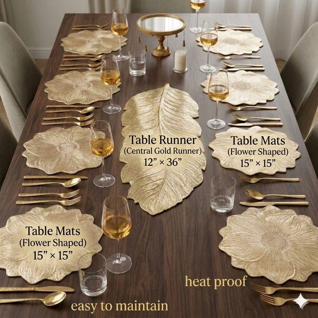 Sunflower Table Mats & Gold Runner Set - Dining Decor -7