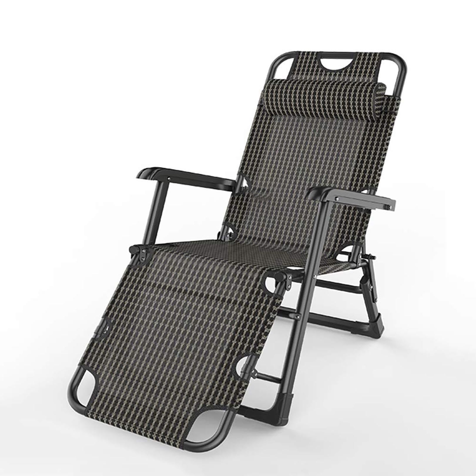 (incomplete)Folding Recliner Adjustable Garden Lounge Chair Office Summer Outdoor Beach Sun Loungers with Headrest (Color : Black)