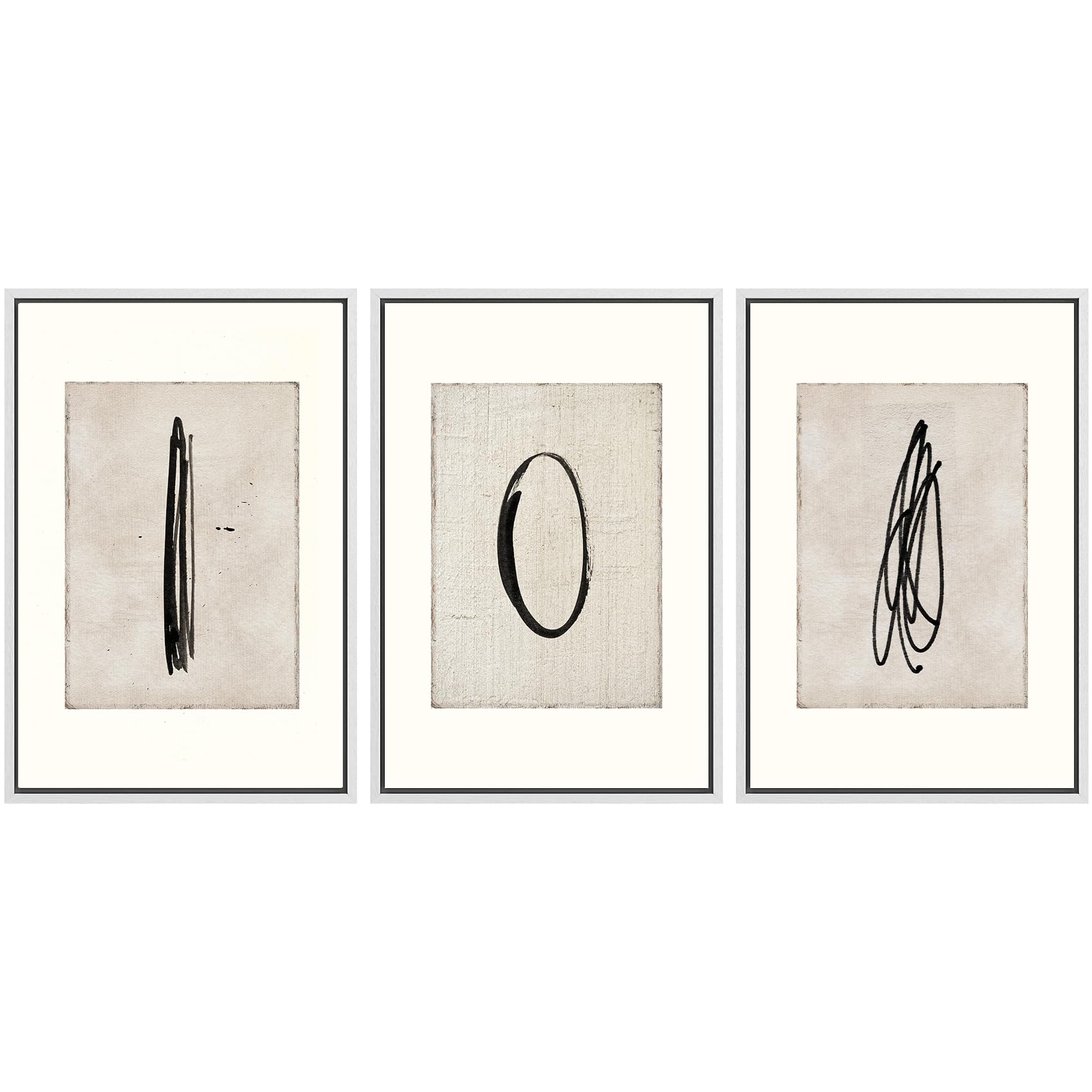 SIGNWIN Framed Canvas Print Wall Art Set Blue White Grunge Geometric Pattern Abstract Shapes Cozy Neutral Decorative Contemporary Minimal for Living Room, Bedroom, Office - 24"x36"x3 Natural — view 47