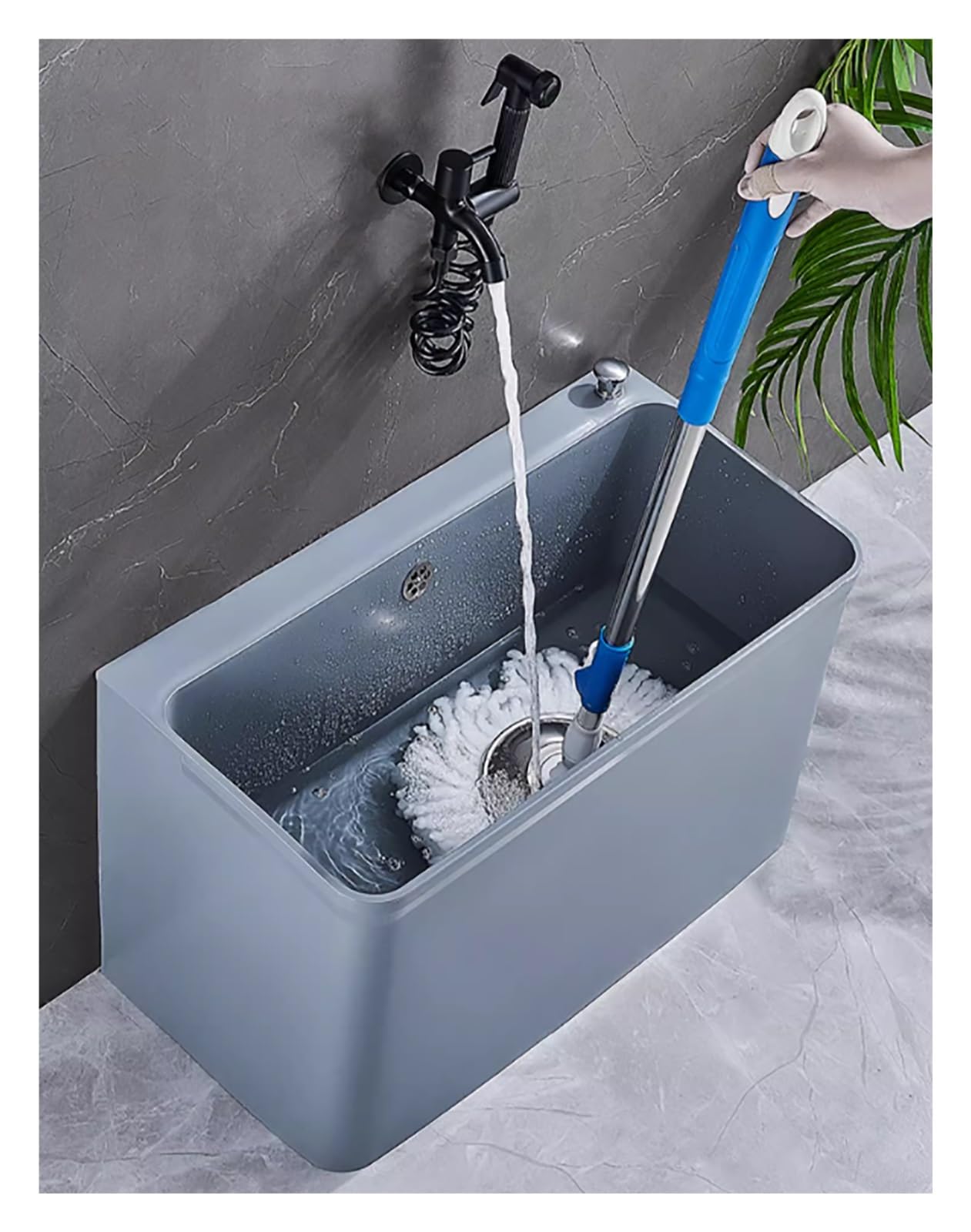 Fregadero portátil multiusos para fregona y tina de lavandería, lavabo de plástico para fregona, estación de lavado grande y pequeña, rectangular, gris oscuro, L 65 cm, gris oscuro, L 48 cm
