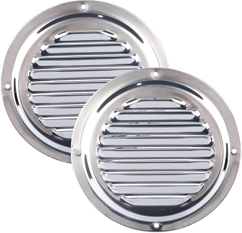 XK Marine - Ventilación redonda con listones de acero inoxidable, paquete de 2 rejillas de ventilación para caravana marina