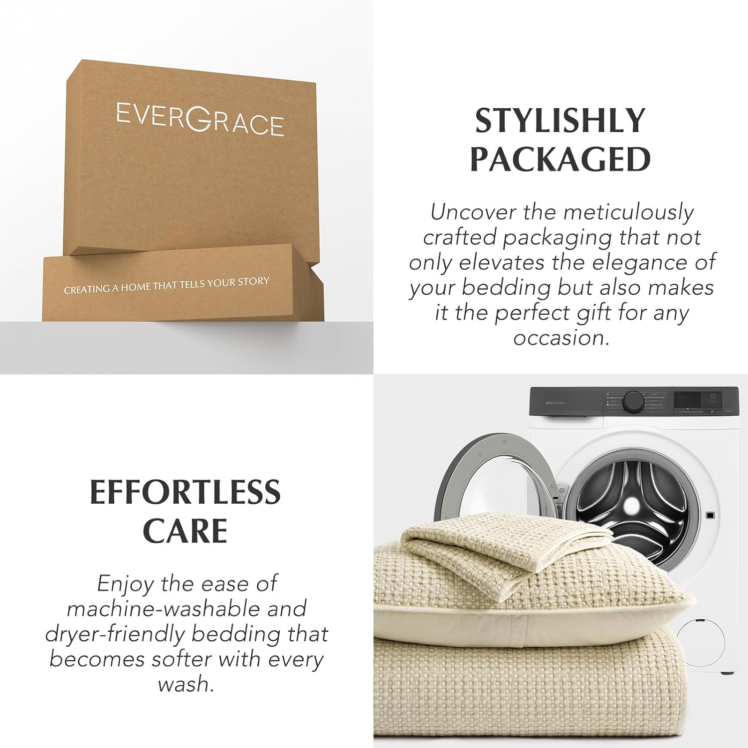 EverGrace Stonewashed 100% Natural Cotton Waffle Quilt Set Queen Size 3 Pieces, Durable, Textured & Substantial Bedding, Quilted Coverlet Bedspread with 2 Shams for All Seasons, Natural | Waffle Weave, 100% Cotton, Stonewashed, Box Stitch Design