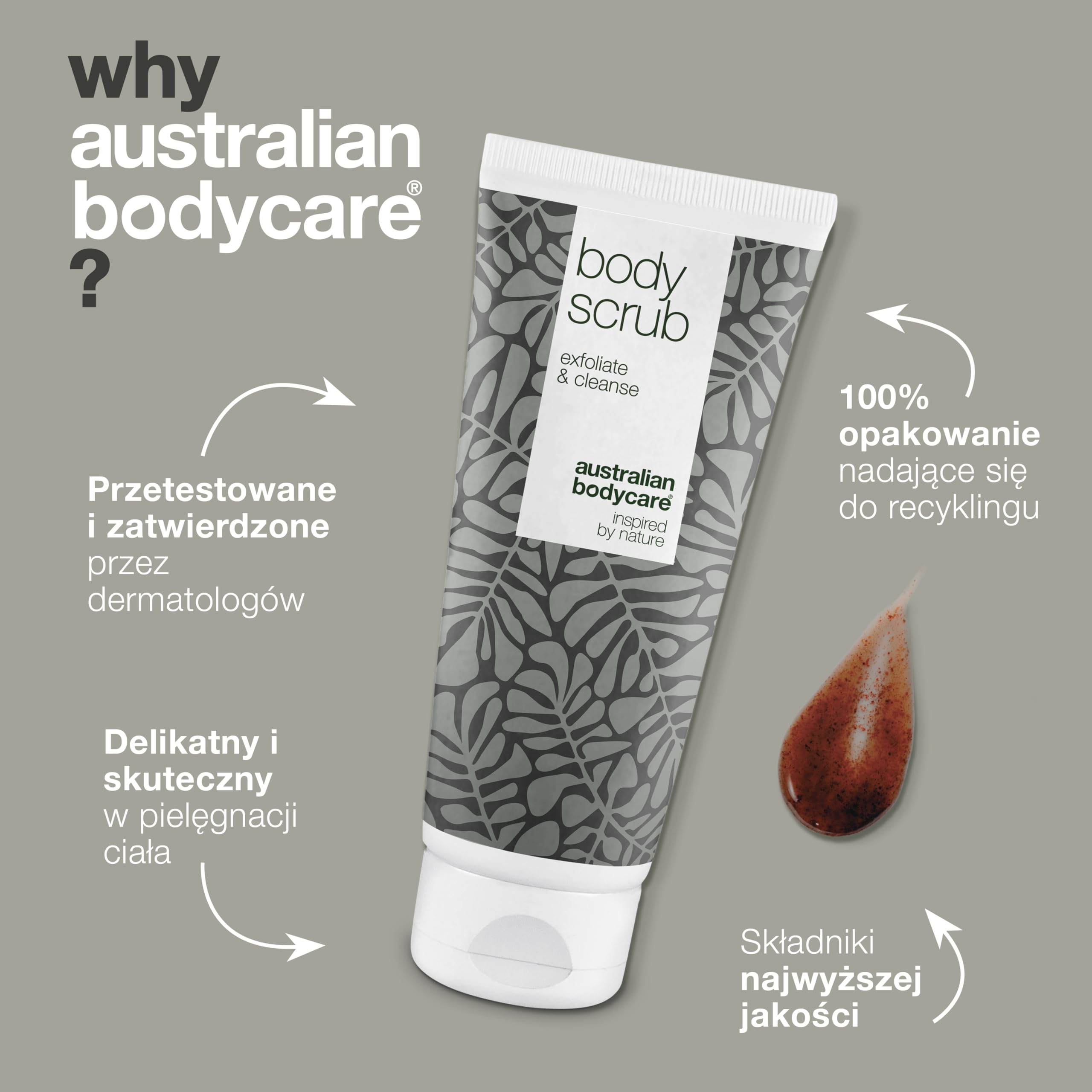 Australian Bodycare Body Scrub, 200ml | Głęboko oczyszczający peeling ze 100% naturalnym Olejkiem z Drzewa Herbacianego | Doskonały do pielęgnacji skóry trądzikowej i zanieczyszczeń na całym ciele