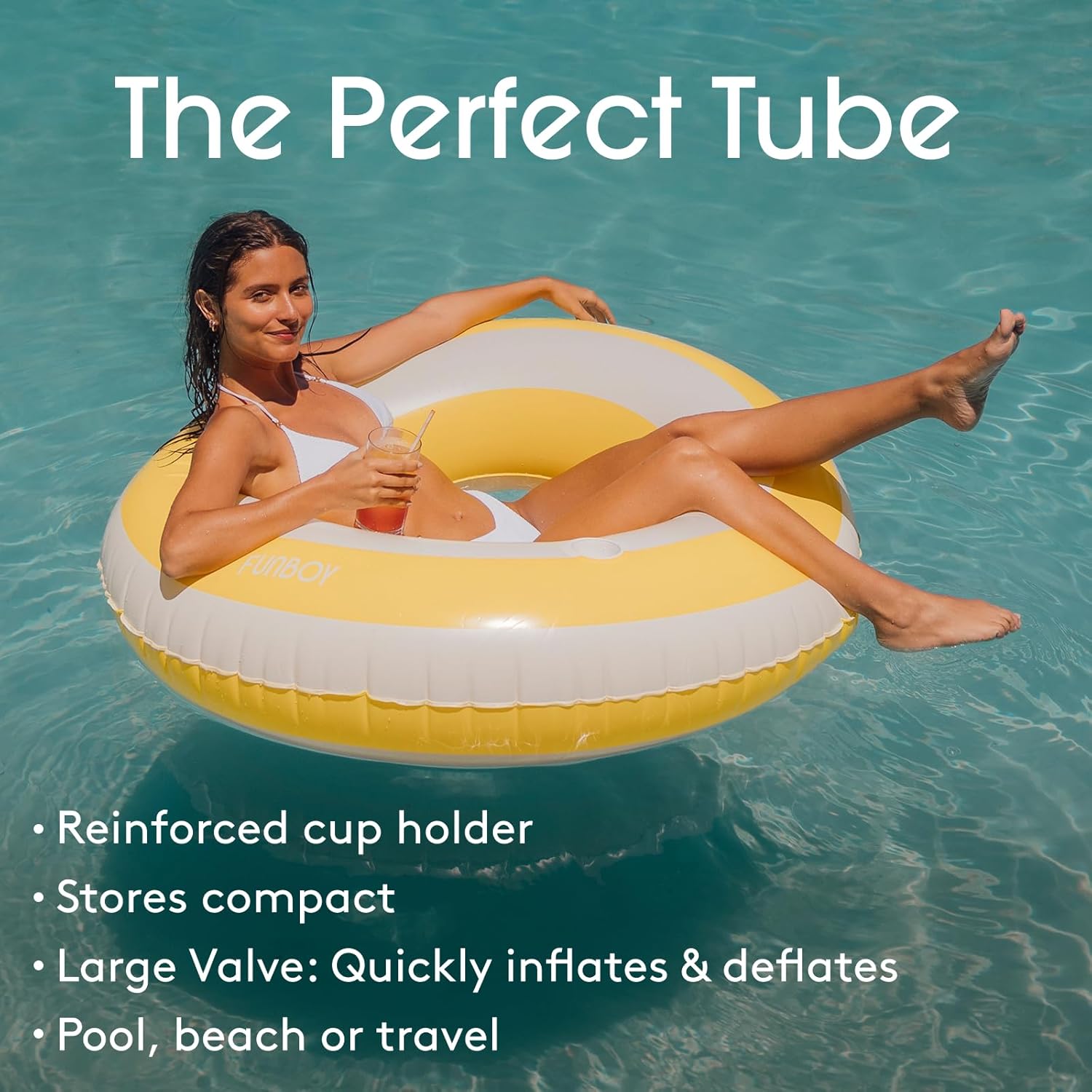 FUNBOY Giant Inflatable Yellow Cabana Tube Float, Donut Style Pool Float, Luxury Raft for Summer Pool Parties and Entertainment Large