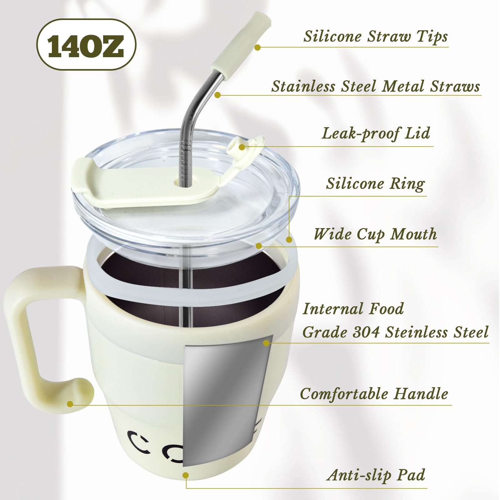 Taza de café aislada con asa, bonita taza de viaje de 14 onzas, vaso de café de acero inoxidable al vacío, taza de hielo para mantener las bebidas calientes o frías para camping, oficina y regalos de