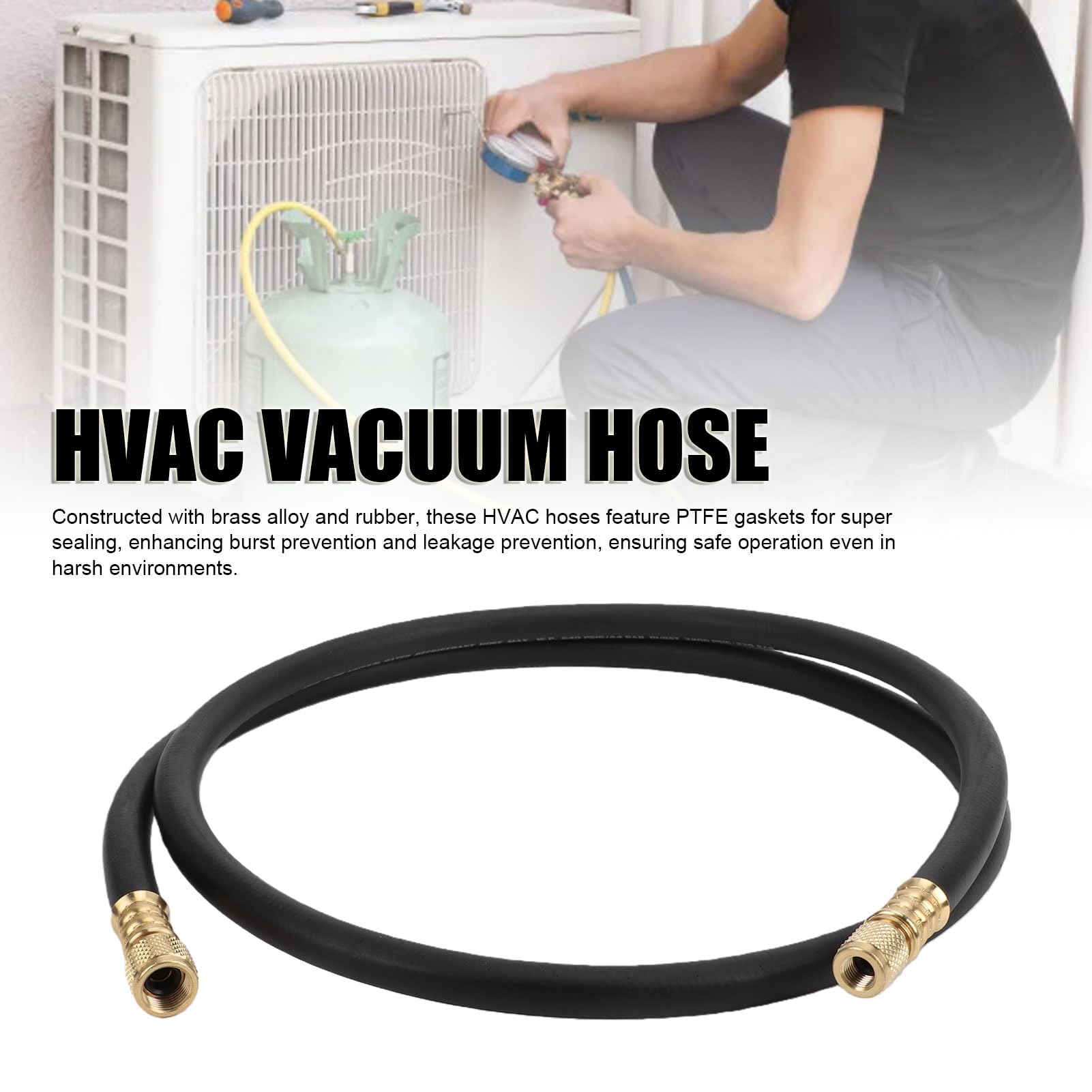 PUSOKEI Tubo per Vuoto HVAC da 3/8 Pollici Affidabile Carica di Fluido Refrigerante Portata Elevata per Professionisti in Ambienti Difficili Ottone e Gomma