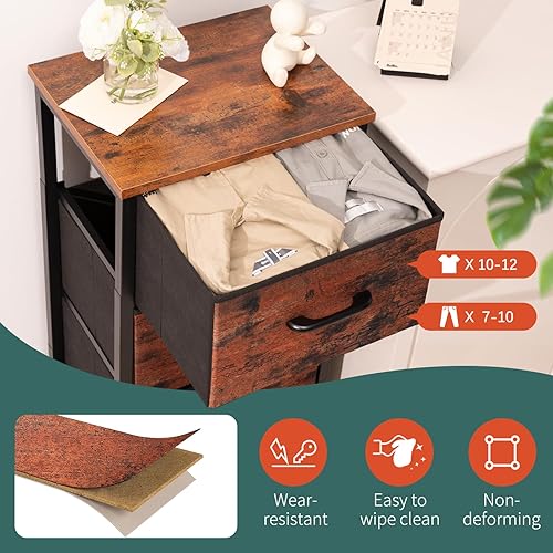 Miniatura 5 de Yoobure Cómoda con 4 cajones de almacenamiento, unidad organizadora de cajones de tela alta para dormitorio, vestidores pequeños y cómodas,