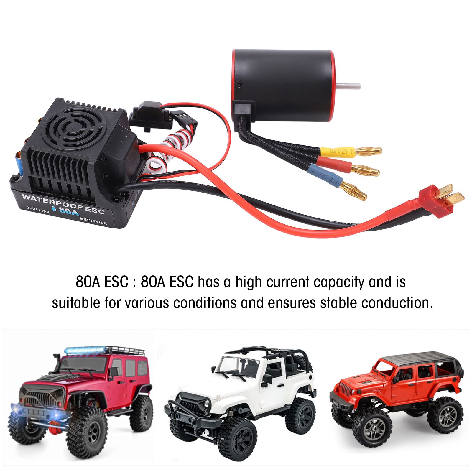 Motor sin Escobillas para Coche RC y Kit ESC, Motor 3650 con Regulador Eléctrico de 80 A, Ideal para Entusiastas de los Coches RC, Aleación de Aluminio + Plástico