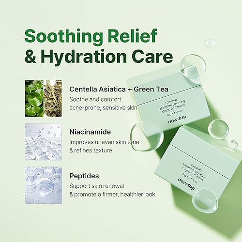 Miniatura 4 de Cicatea Moisture Layering Capsule Cream, niacinamida, Centella Asiatica para hidratación profunda, hidratante facial para pieles sensibles, cuidado