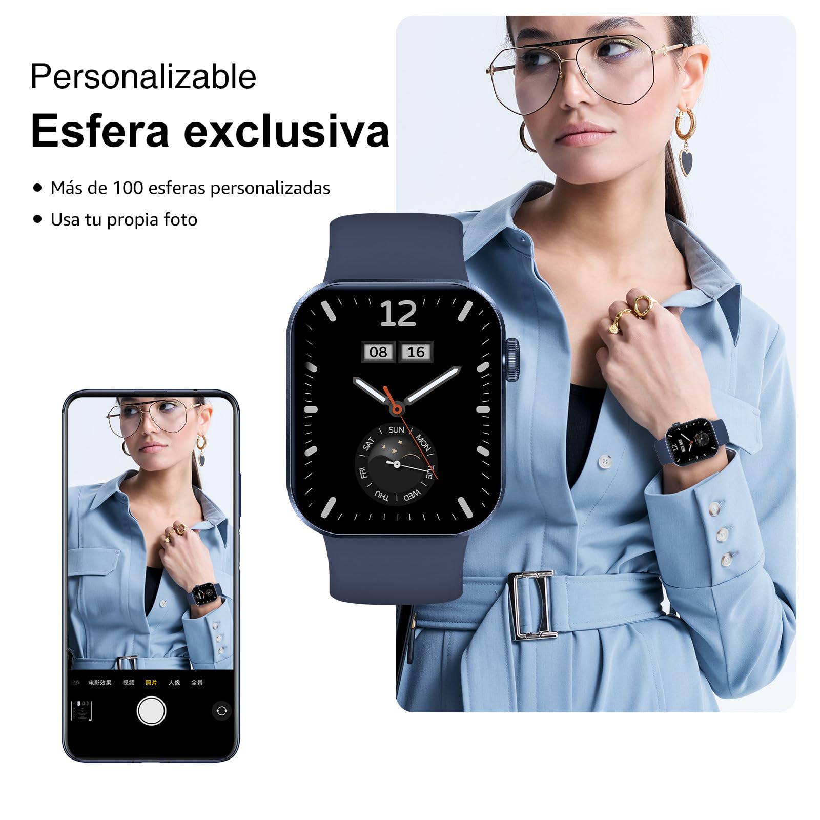 Reloj Inteligente Mujer Hombre, 1.85" Smartwatch con Llamadas Bluetooth, 140+ Modos Deportivos Smart Watch con SpO2/Pulsómetro/Monitor de Sueño/Podómetro, Impermeable IP68 Smart Watch Para Android iOS