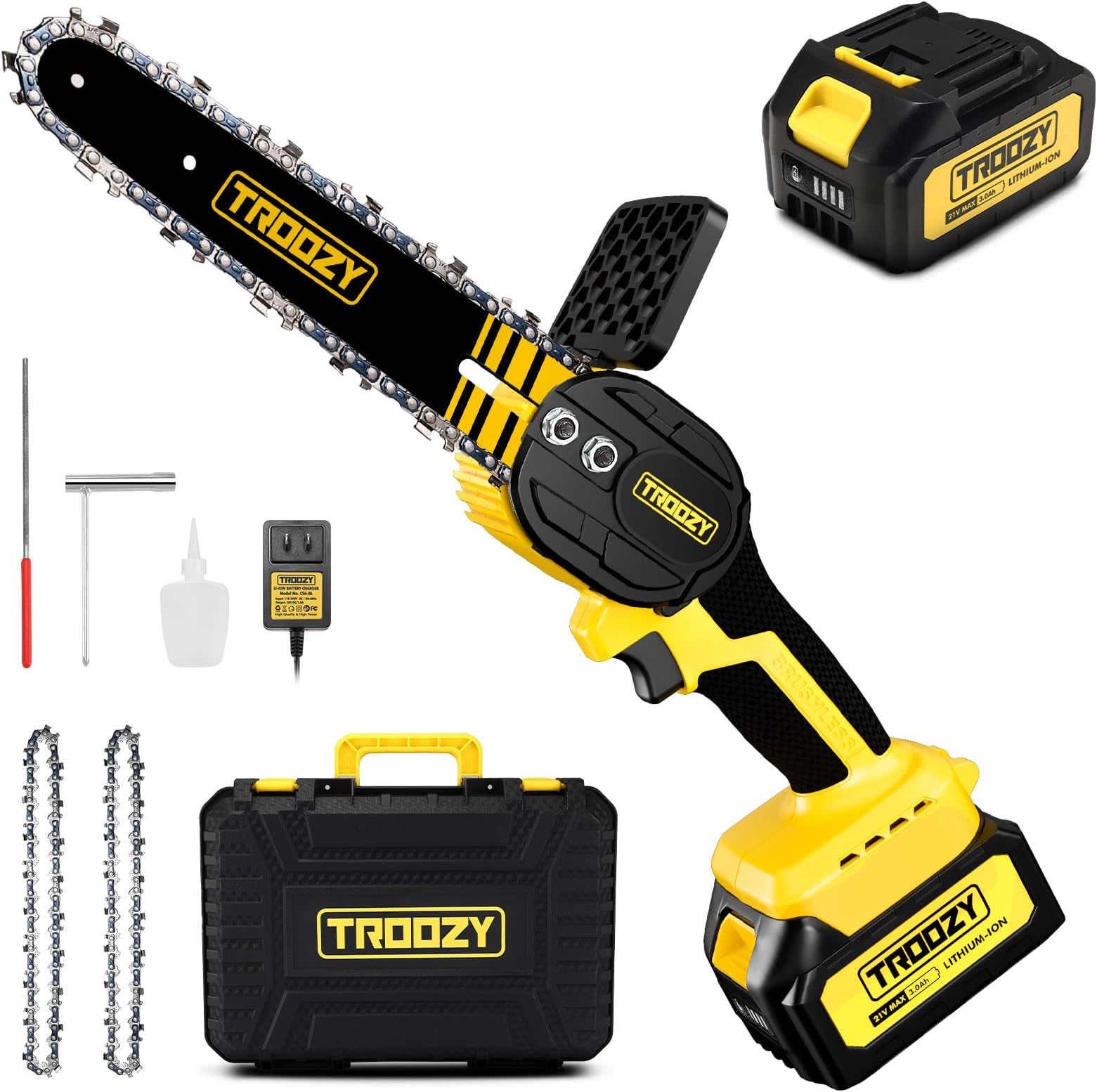 Mini Chainsaw Cordless 6 Inch, Brushless Electric Handheld Chain Saw with 3.0Ah Battery Lasts 100Mins, Lightweight with Security Lock [Senior Friendly], Sharp for Trimming Pruning(Upgrade Version)