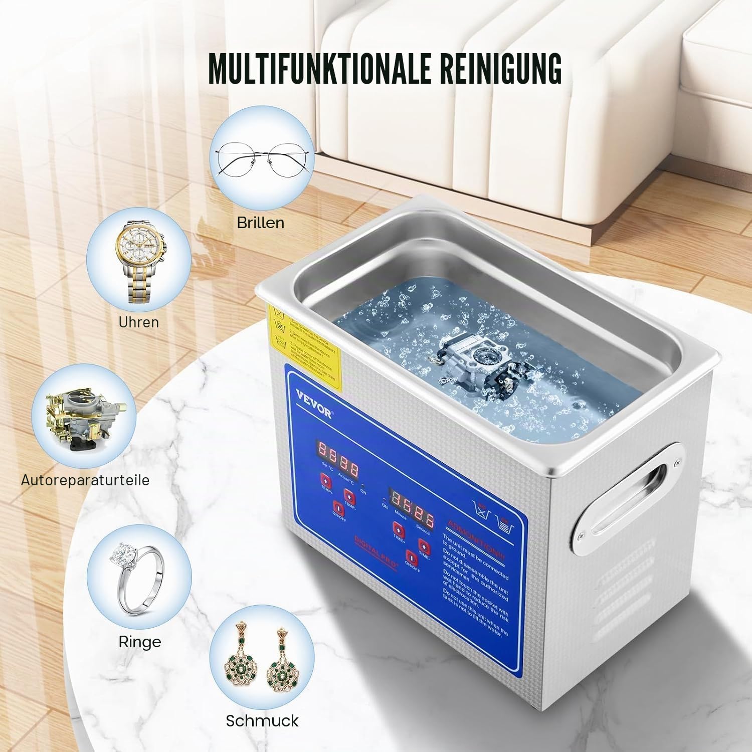 VEVOR Ultraschall-Reinigungsmaschine, 3 l, Ultraschall-Reinigungsmaschine aus Edelstahl, digitaler Heiz-Timer, Schmuckreinigung, für den persönlichen gewerblichen Gebrauch (3L)