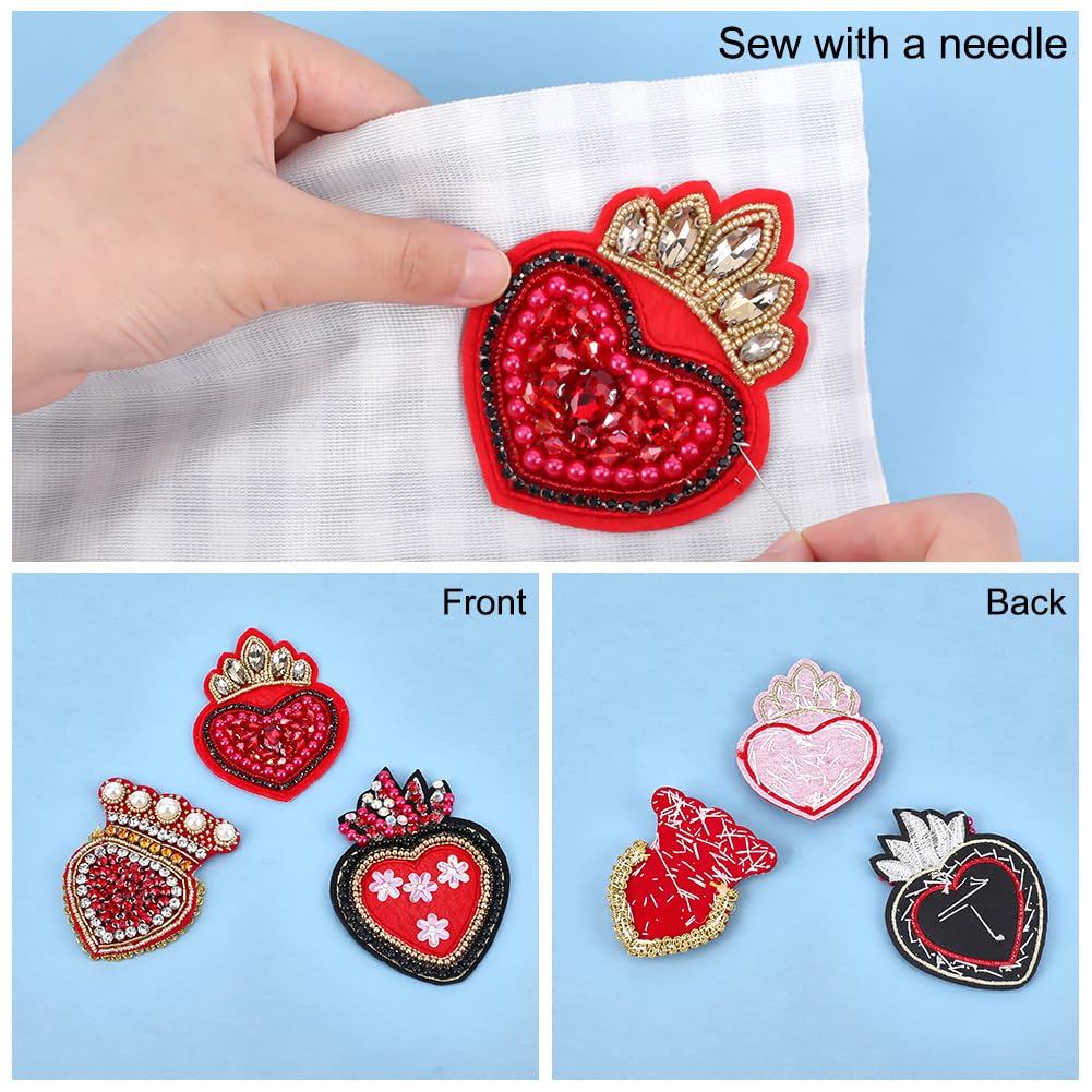 INFUNLY 3 Toppe Con Strass A Forma Di Cuore Da Cucire Su Giacche, Jeans E Borse