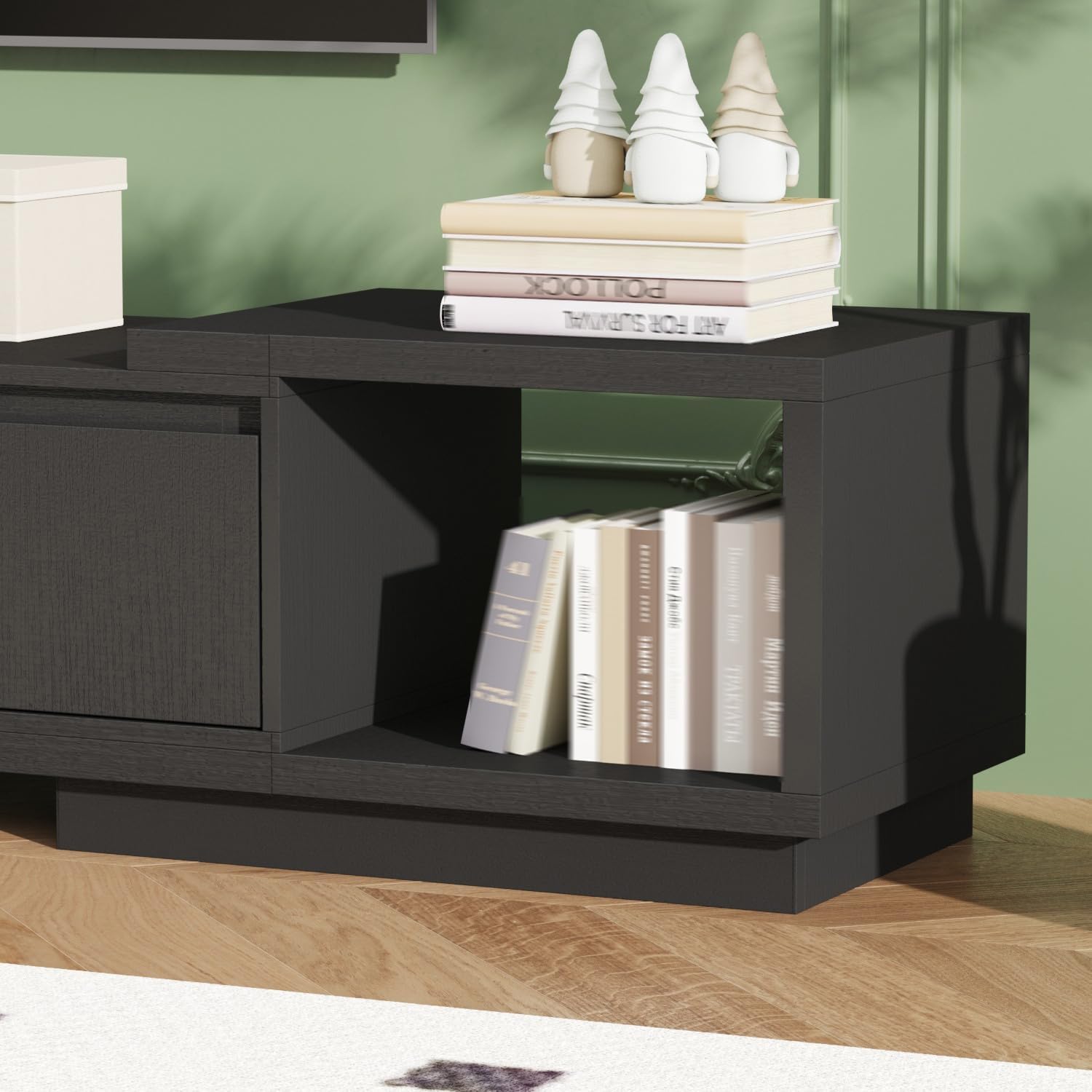 Timechee Black TV Stands for Living Room, Extendable Under TV Table Stand Cabinet with Drawers, Entertainment Center with Storage, Modern Entertainment Media Console Center for Living Room