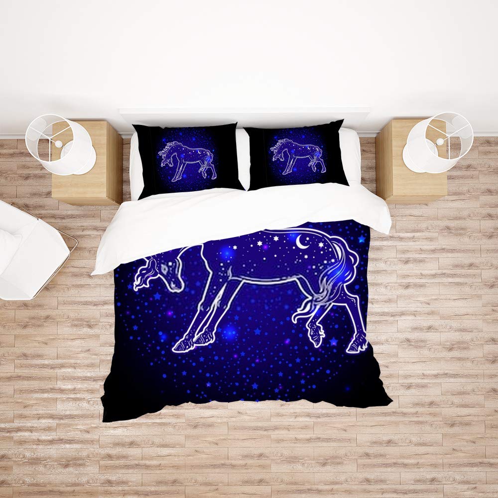 Parure de lit 3 pièces motif cheval foncé King housse de couette polyester ultra doux toutes saisons