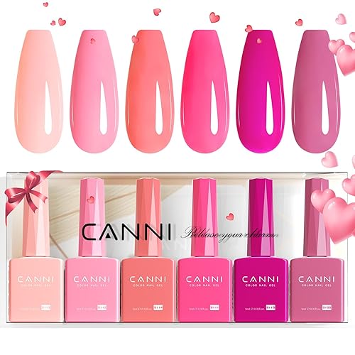 CANNI 6 Colors 9 ML Hema-Free Pink Gel Nail Polish Set, Hot Pink Purple Gel Polish Kit Light Baby Neon Colors, Soak Off LED Manicure Kit DIY at Home Salon Gifts - 2334-Pink