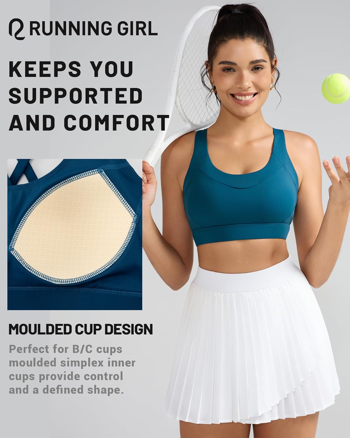 RUNNING GIRL Sports Bra for Women High Support, Molded Cup High Impact Sports Bras with Sewn in Pads Strappy Running Bra - Image 6