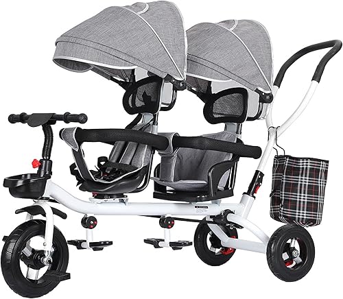 Triciclo para niños 4 en 1 con mango extraíble, toldo extraíble, reposapiés plegable, ruedas de goma todo terreno, asiento reversible, arnés de