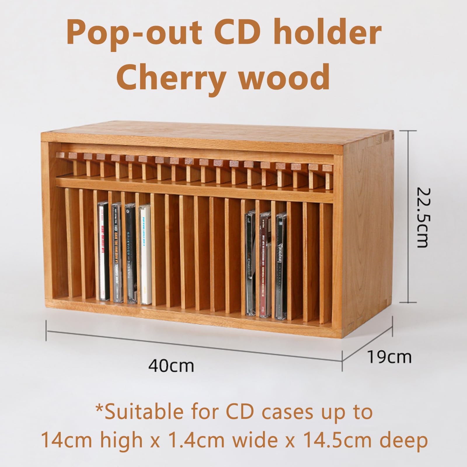 Supporto per CD e DVD, in legno, capacità 19 CD, comodo pulsante pop-up, ideale per casa, ufficio, sala musica, sala teatro