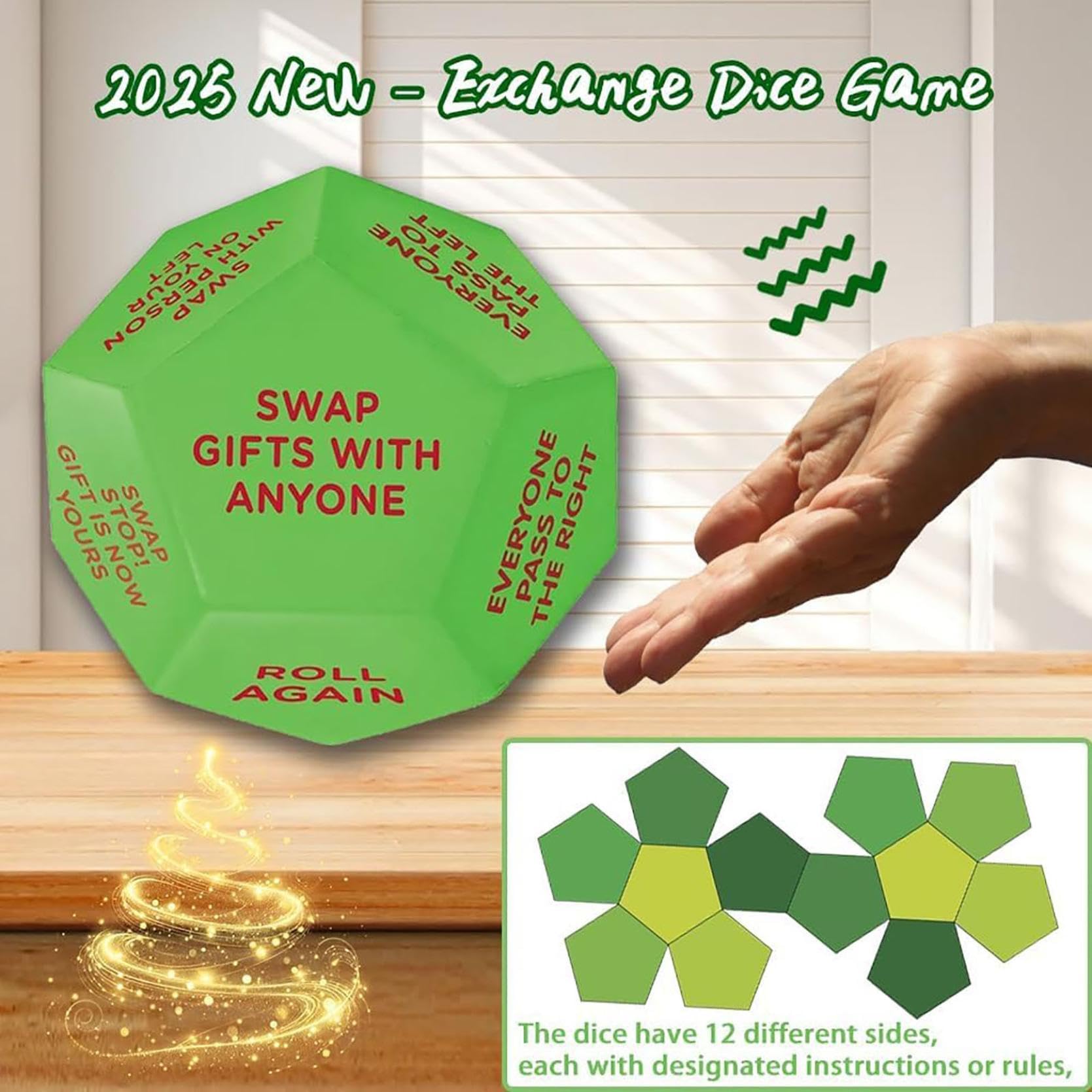 Santa Swap Gift Exchange Dice, Fun Christmas Games for Family, 2.5in New Echange de Cadeau Xmas