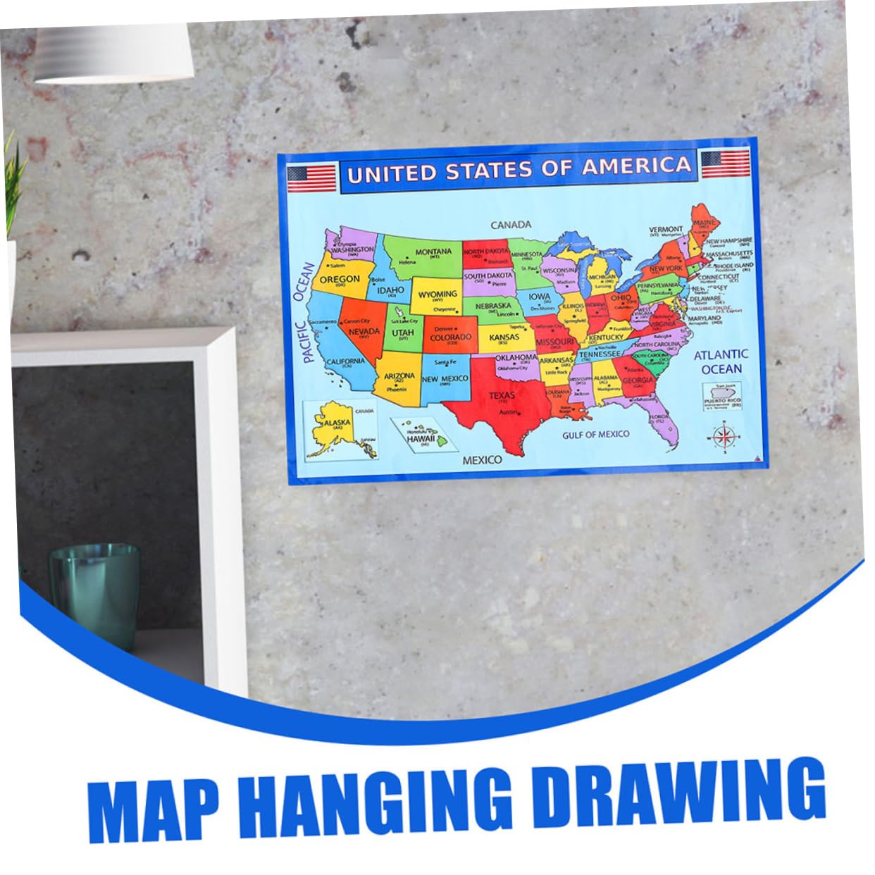 FUNOMOCYA Usa Map Educational Classroom Poster Bright And Versatile Geography Map for Teaching And Decoration Uv Paper Design