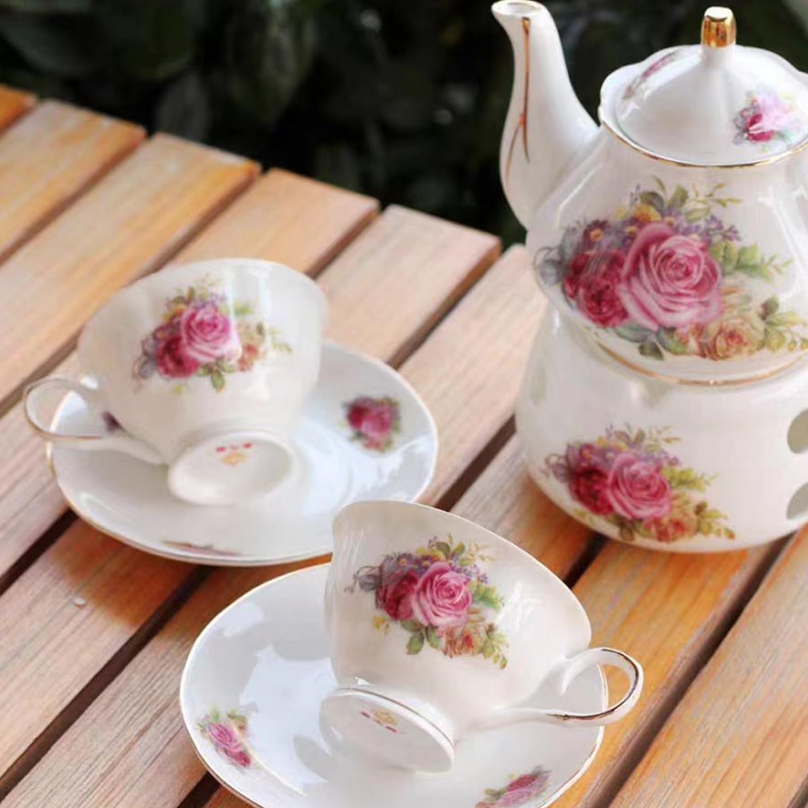 Juegos de regalo de té de café de cerámica, juego de té de lujo europeo, adecuado como regalo para el día de la madre, cumpleaños, Navidad y reuniones (rosa noble)