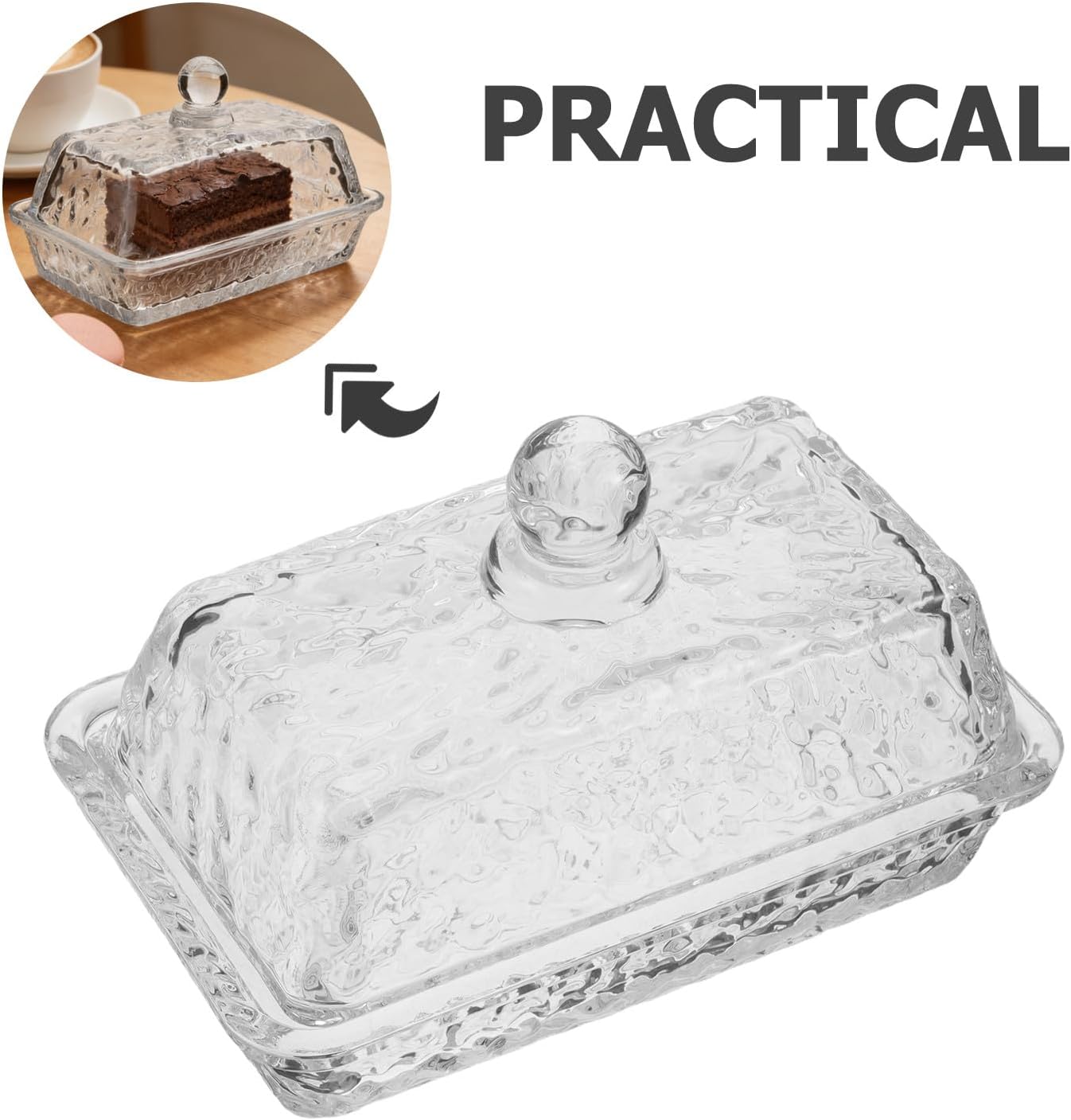 Glass Butter Dishes with Lid, Mini Butter Keeper Container, Clear Serving Storage Dish, Rectangle Crystal Small Cake Cloche for Jelly, Jam, Candy