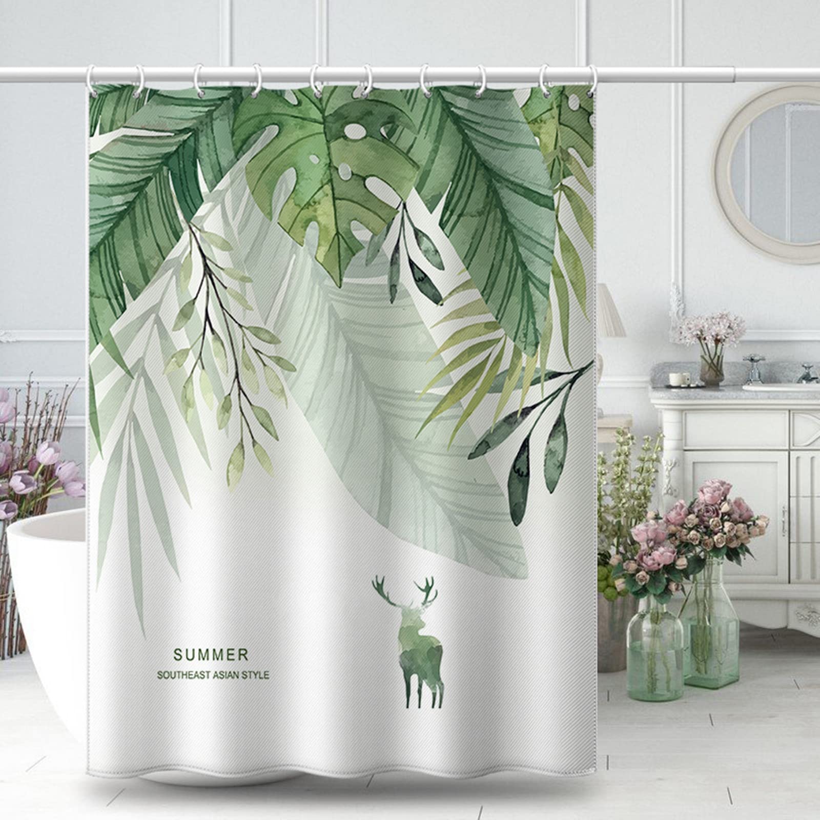 Rideau douche feuilles cerf vert KnSam anti moisissure : finis l'humidité et les sols mouillés