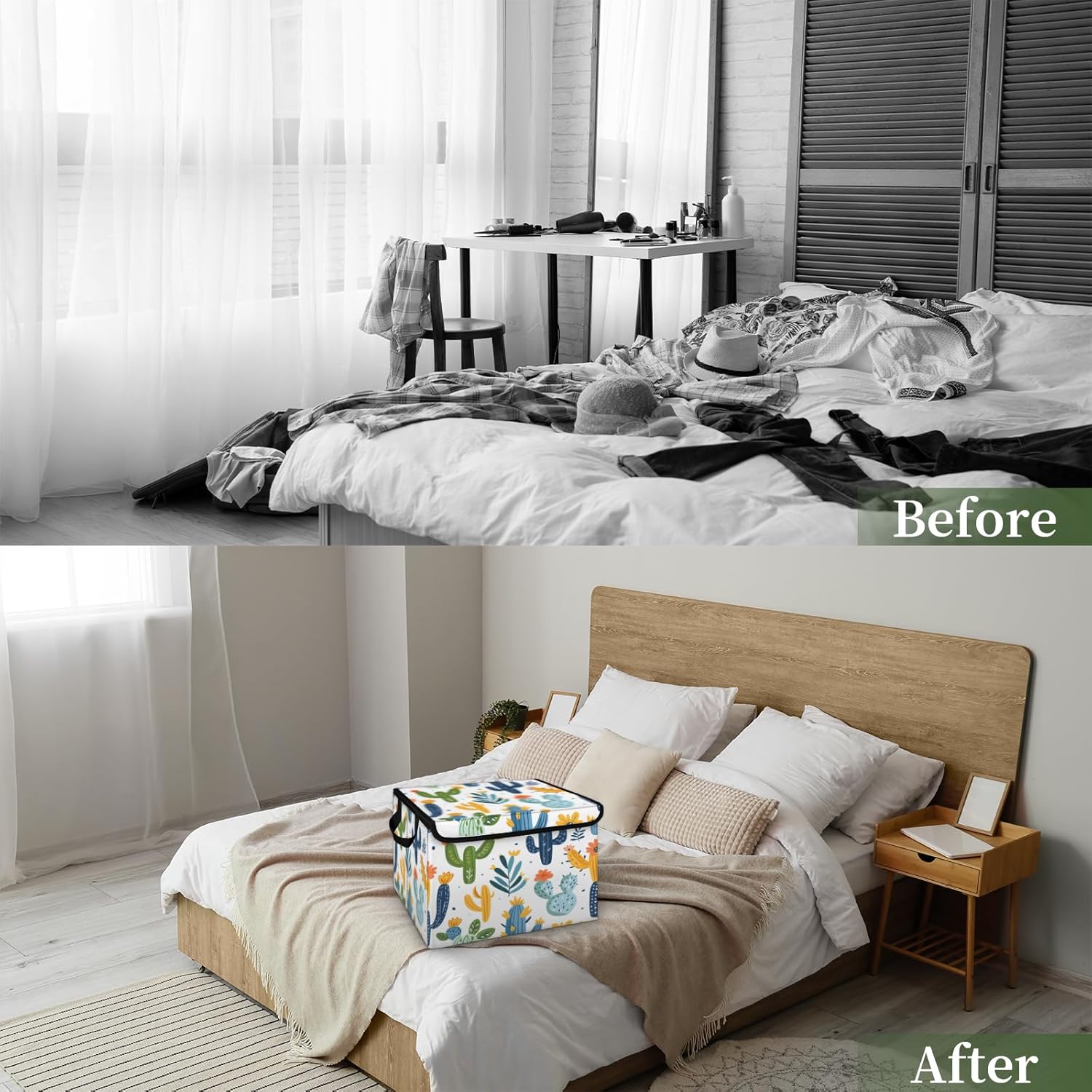 Cactus Storage Bins with Lids, Tropical Cacti Foldable Storage Boxes with Carrying Handle Organizer Containers Baskets Cube for Home Bedroom Closet