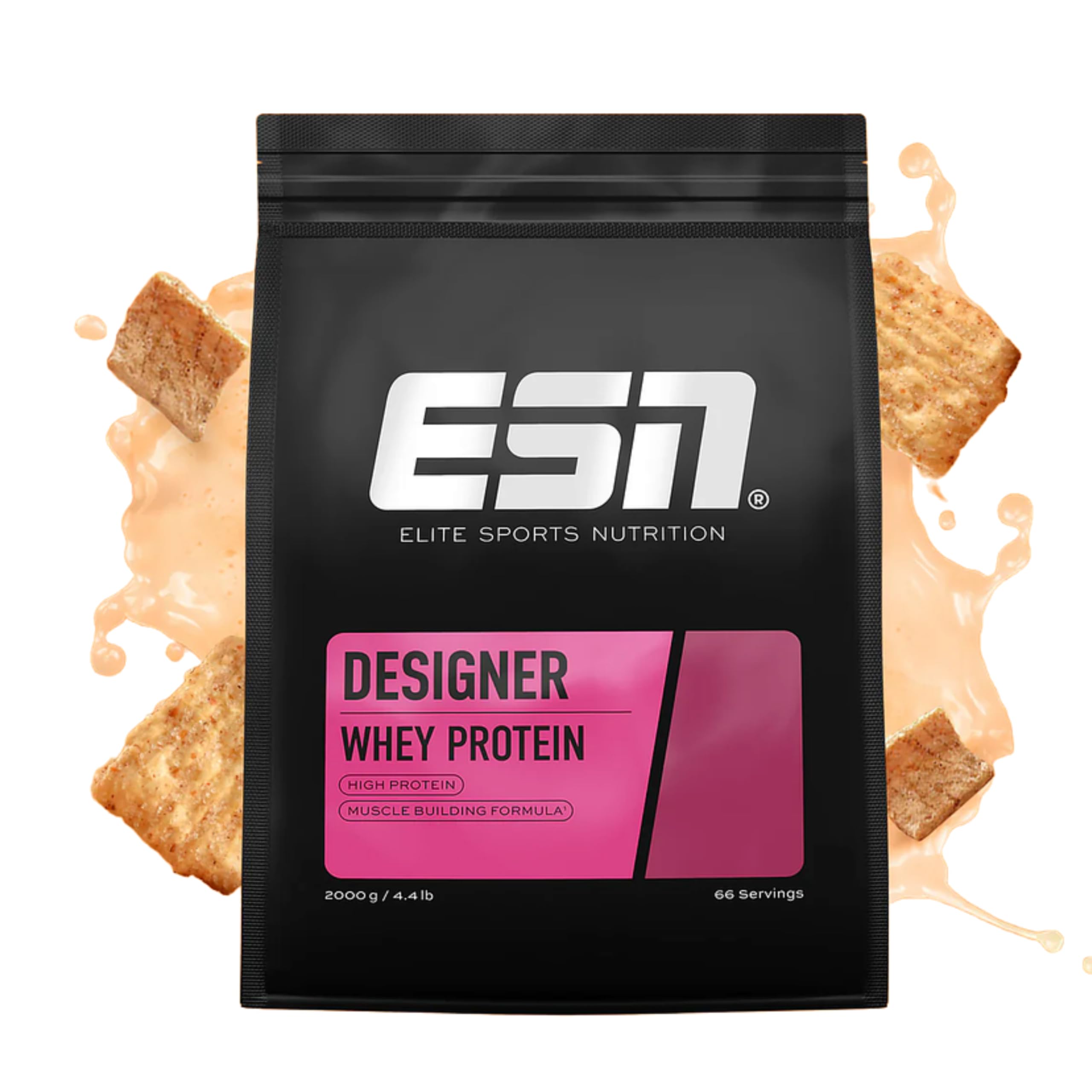 ESN Designer Whey Protein Pulver, Eiweißpulver, Zimtgetreide, 2000g, 2.0kg, 66 Portionen