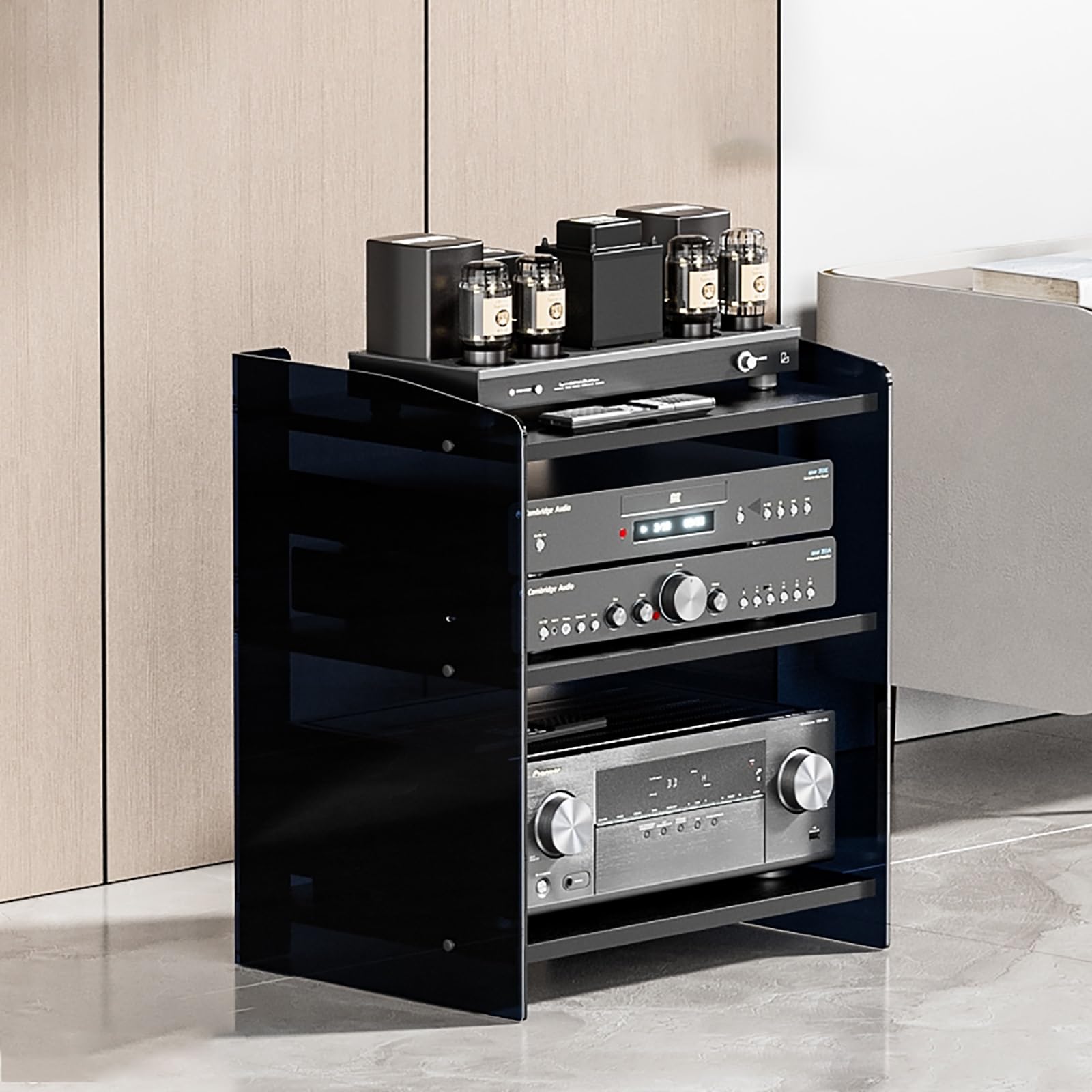Meuble de rangement stéréo noir pour organiser vos composants audio encombrants