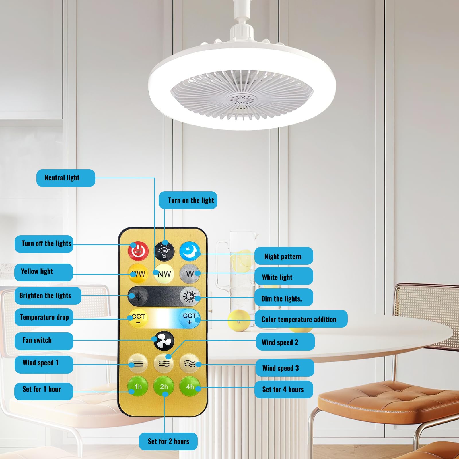 Lampadario Ventilatore da Soffitto, Lampadario VentolaconLuce, LED Ventola Soffitto con Luce E27, Lampada Ventilatore da Soffitto con Telecomando, Ventilatori da Soffitto con Luce
