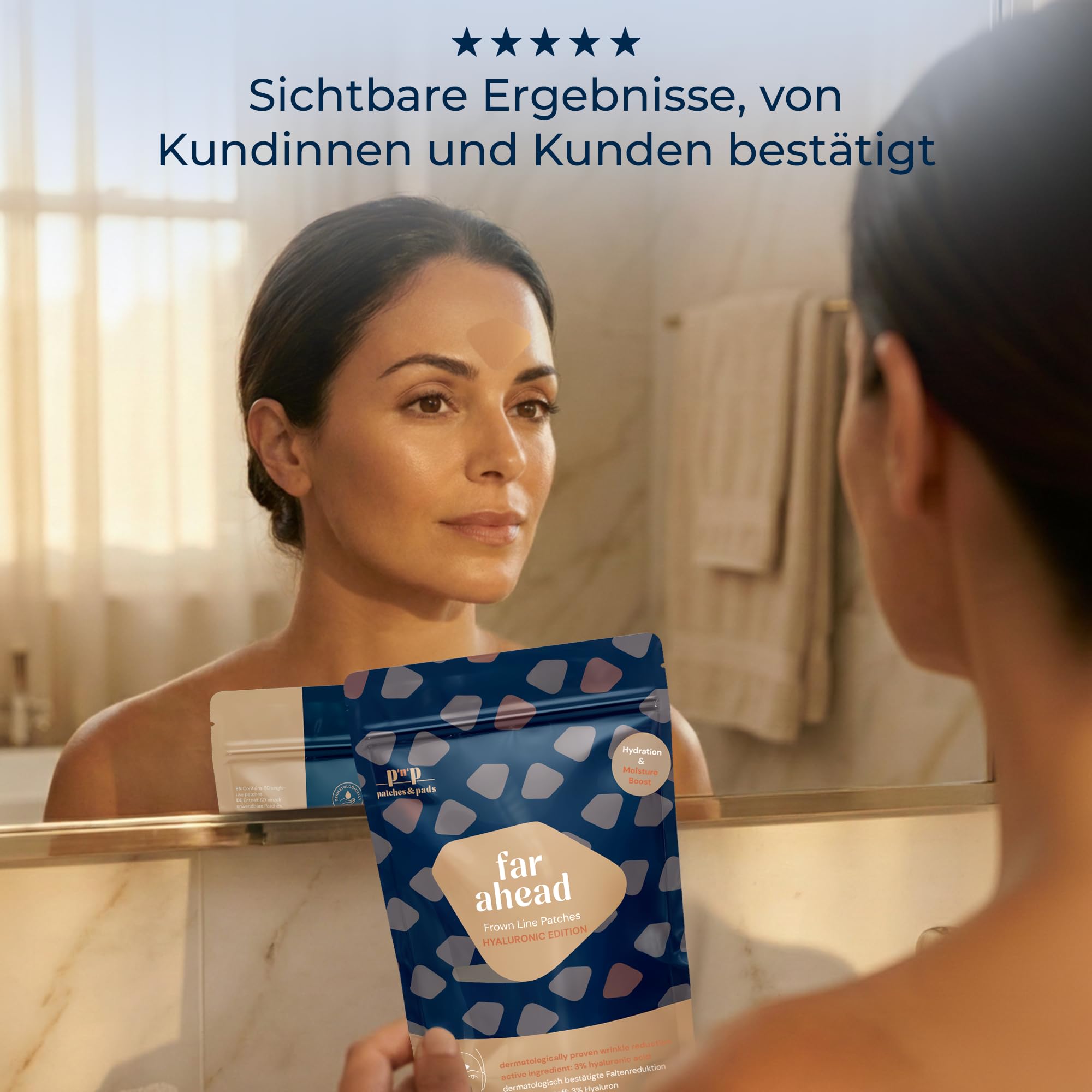Patches & Pads Zornesfalte Pflaster aus Baumwolle mit Hyaluron 60 Stück - Extra stark haftend - Zornesfalte glätten, Anti Falten Pflaster, Gesichtstape gegen Falten (1er Pack)