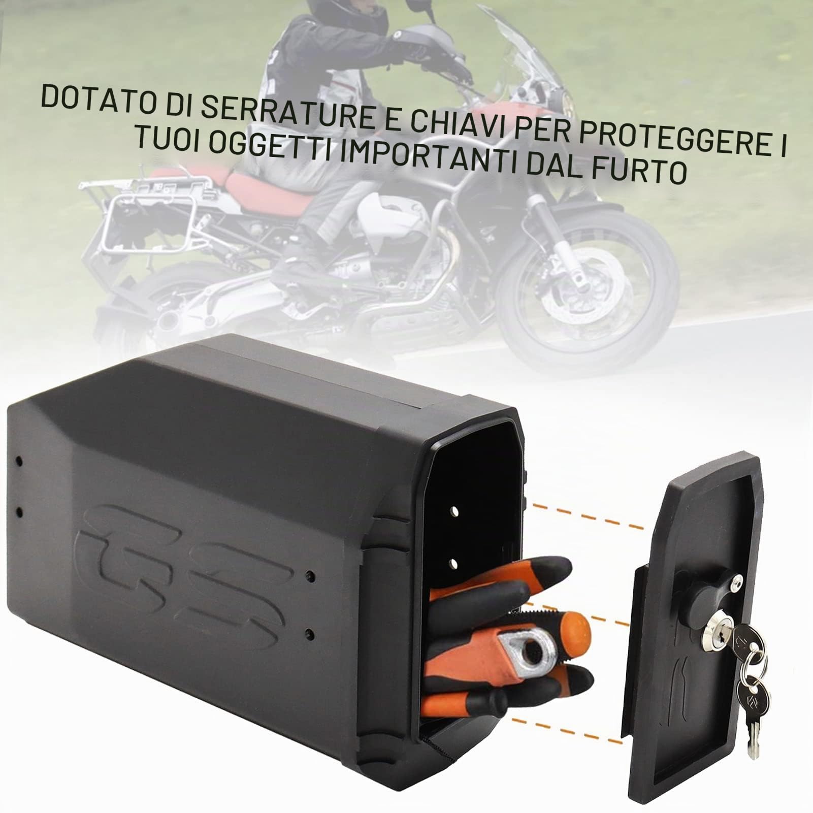 ACAGALA Cassetta degli Attrezzi Moto Supporto Laterale Sinistro con Ricambio PP Compatibile con BMW R1200GS LC & Adventure 20008-2018, R1250GS 2019 +, Compatibile con Benelli TRK502 2016-2019