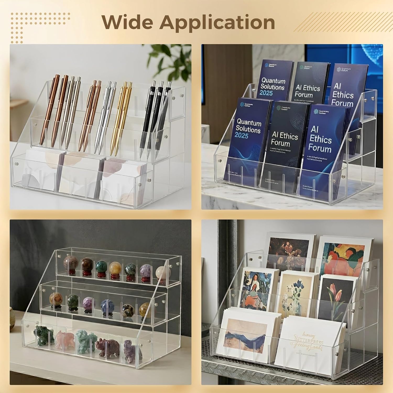 Acrylic Tabletop Bookshelf Display, 3 Tier Small Portable Clear Desktop Book Display Rack for Magazines Cards & Brochures, Space-Saving Book Organizer Storage Rack, 14.2 x 8.7 x 9.7 Inches