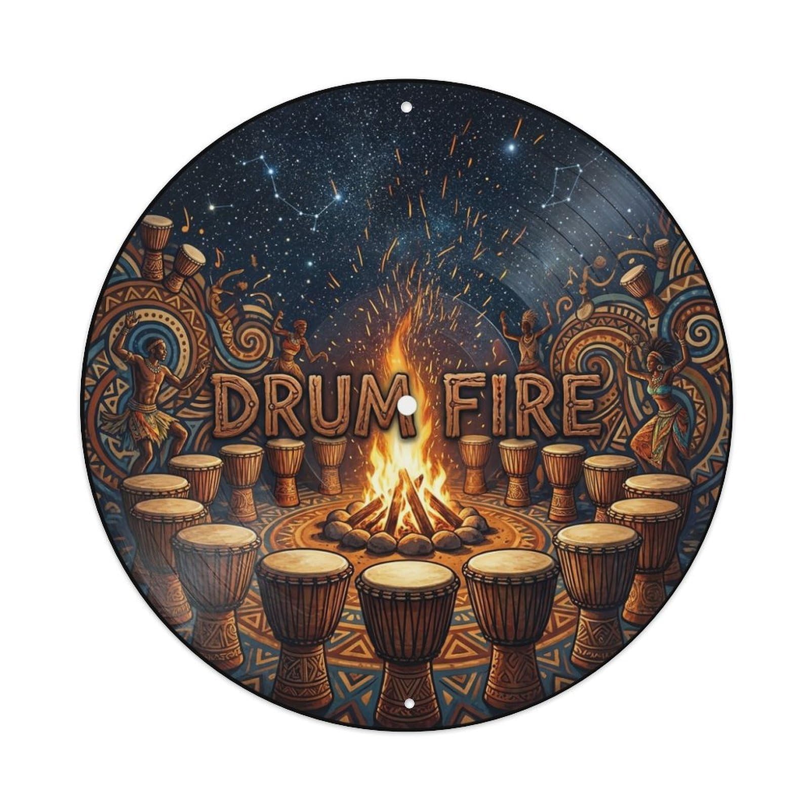 Drum Circle Fire Afrobeat Vinyl Records Music Cover Metal Tin Sign