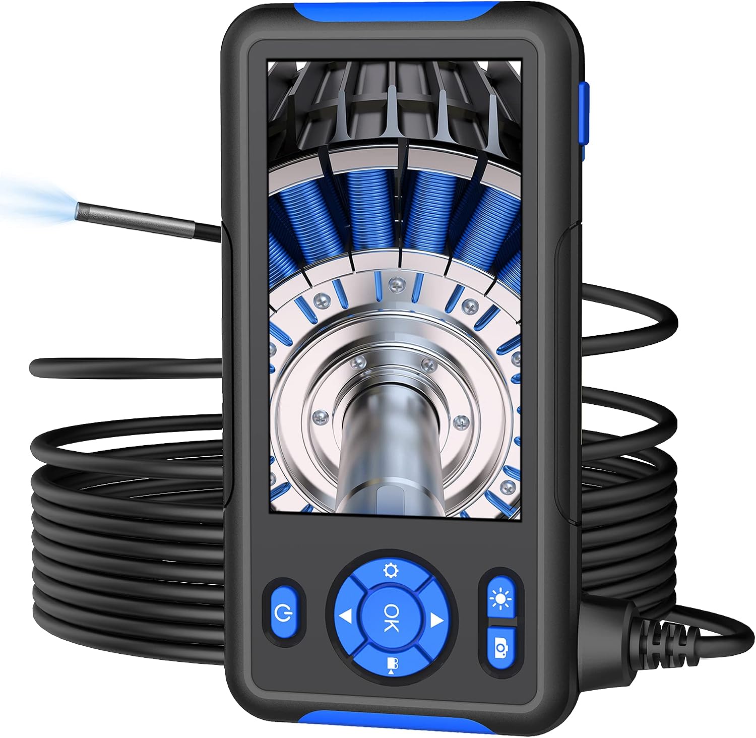 Industrial Endoscope Borescope Inspection Snake Camera Waterproof with 4.3 inch LCD Screen 1080P HD Digital Cameras, 9.84 Feet Semi-Rigid Cord with LED Lights, 32GB TF Card (9.84 ft/3 Meters)