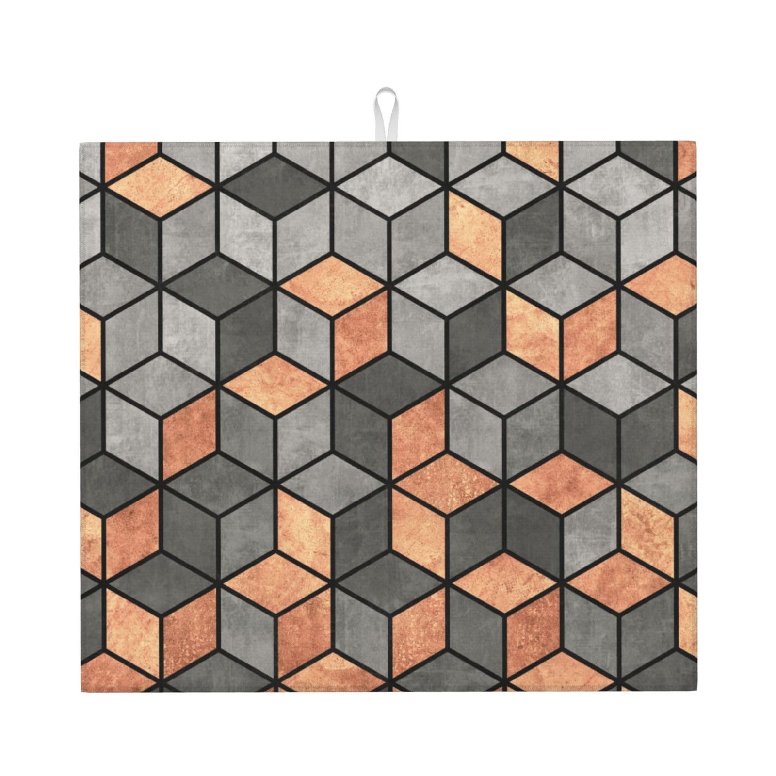 Concrete And Copper Cubes, Dish Drying Mat, 18x16 Inch Absorbent Microfiber Quick Dry Machine Washable for Dishes Pots Pans Glassware Coffee Bar Under Rack